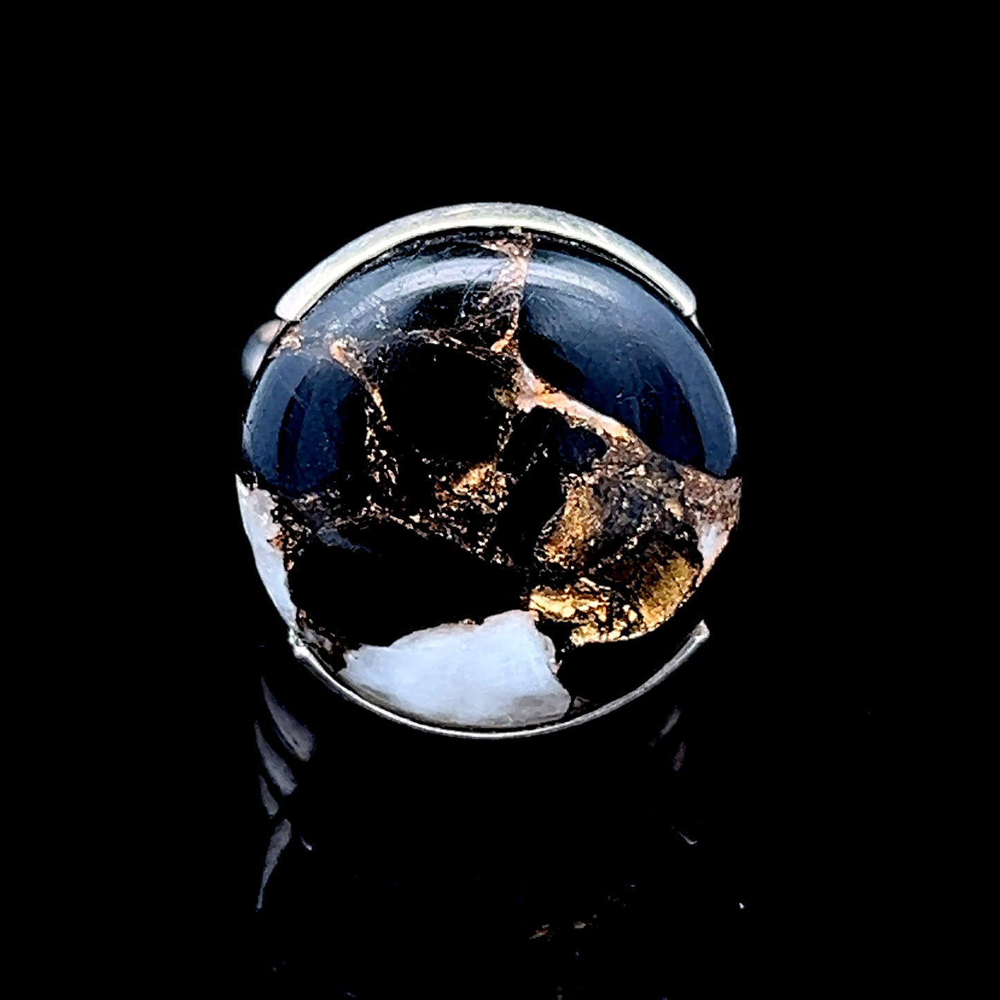 Silver Round Brown & White Stone Ring