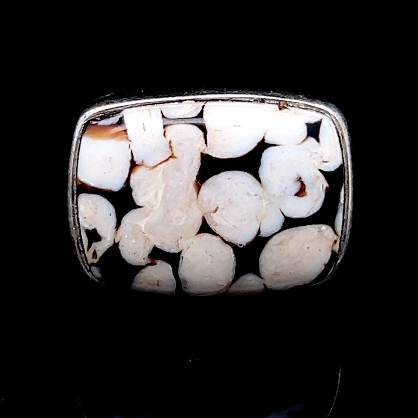 Silver White & Brown Rectangle Ring