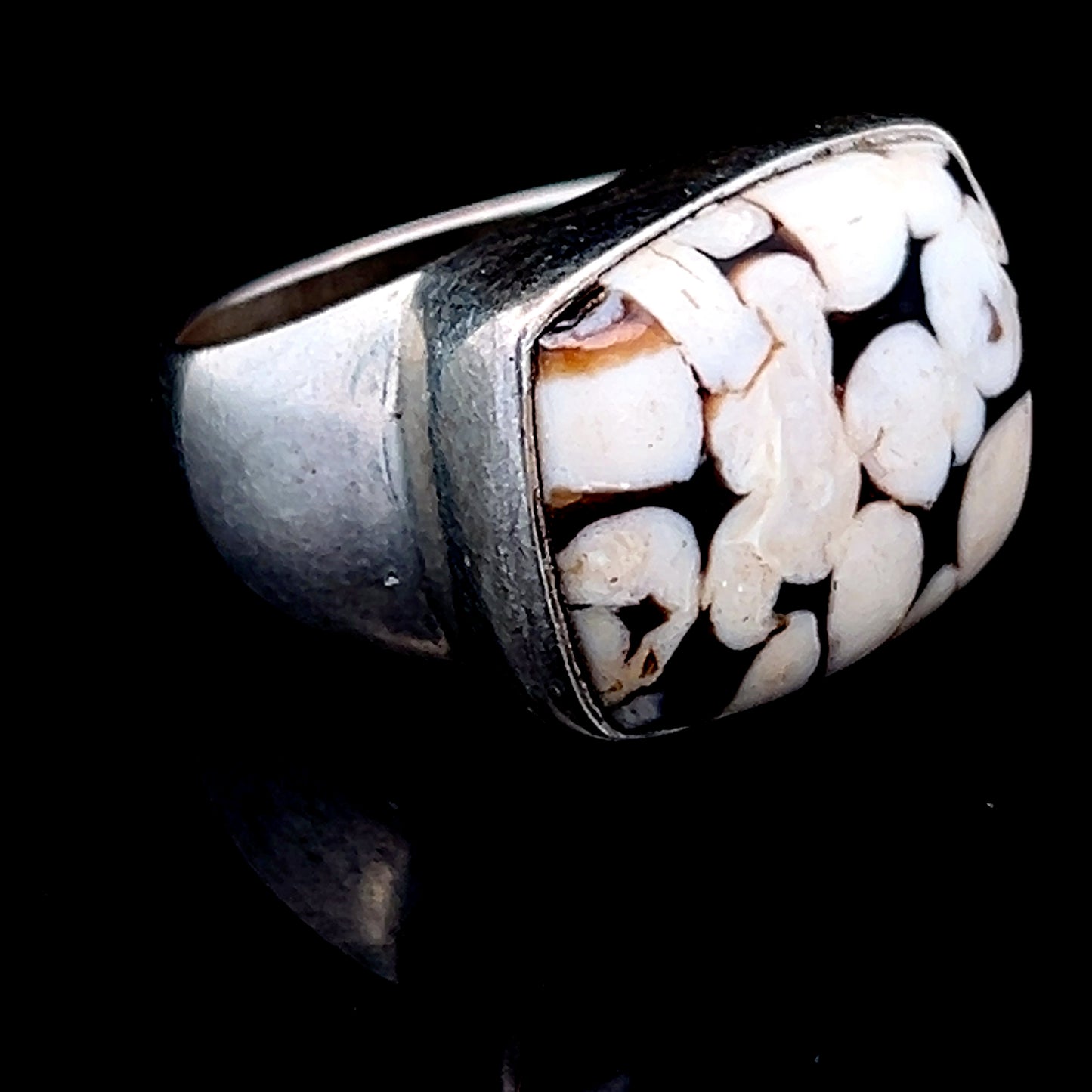 Silver White & Brown Rectangle Ring