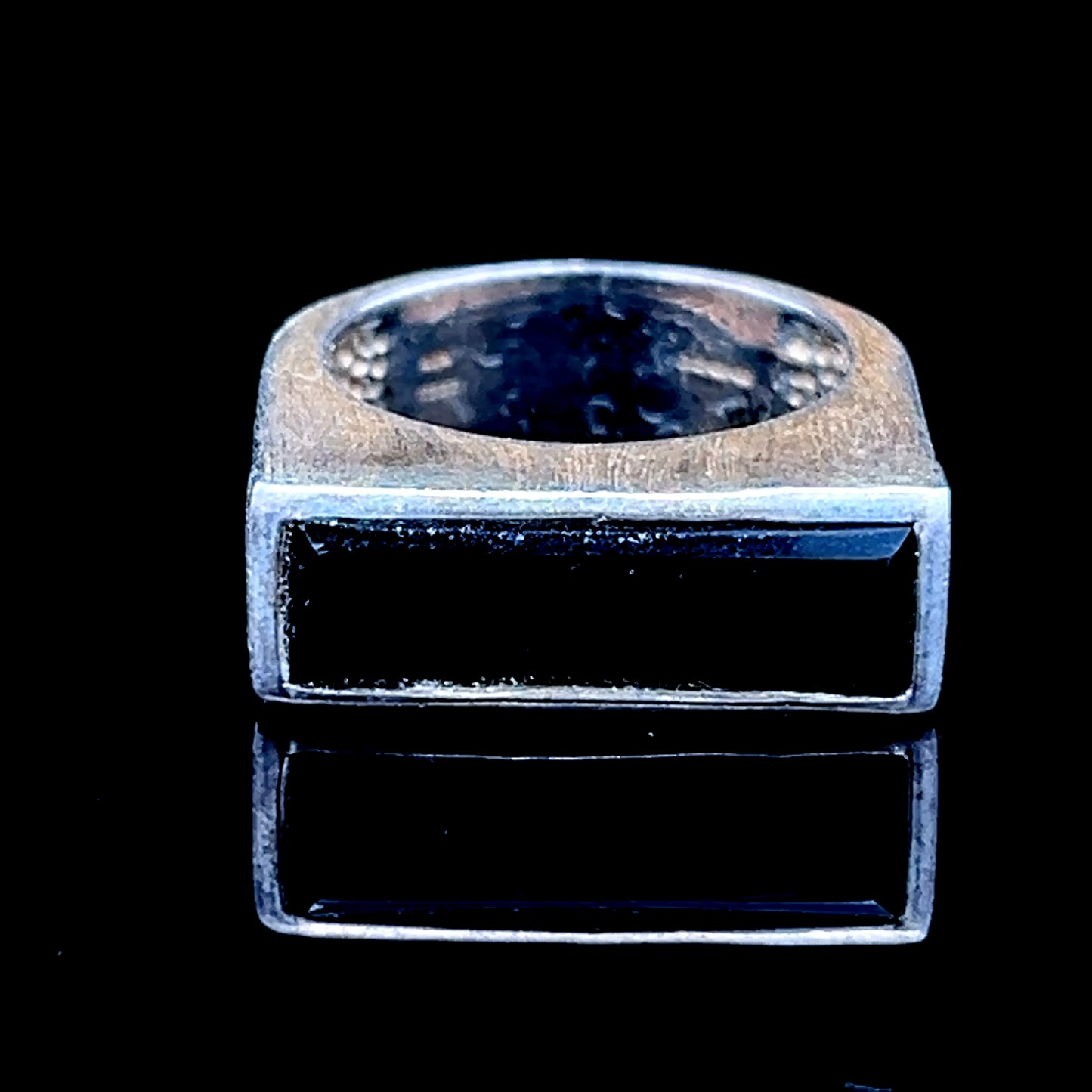 Silver Rectangle Black Stone Ring