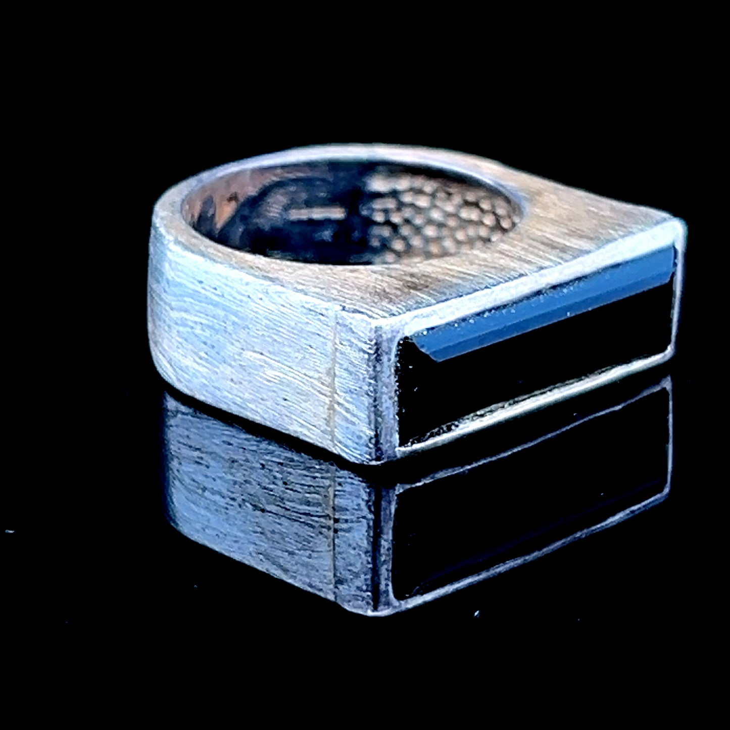 Silver Rectangle Black Stone Ring