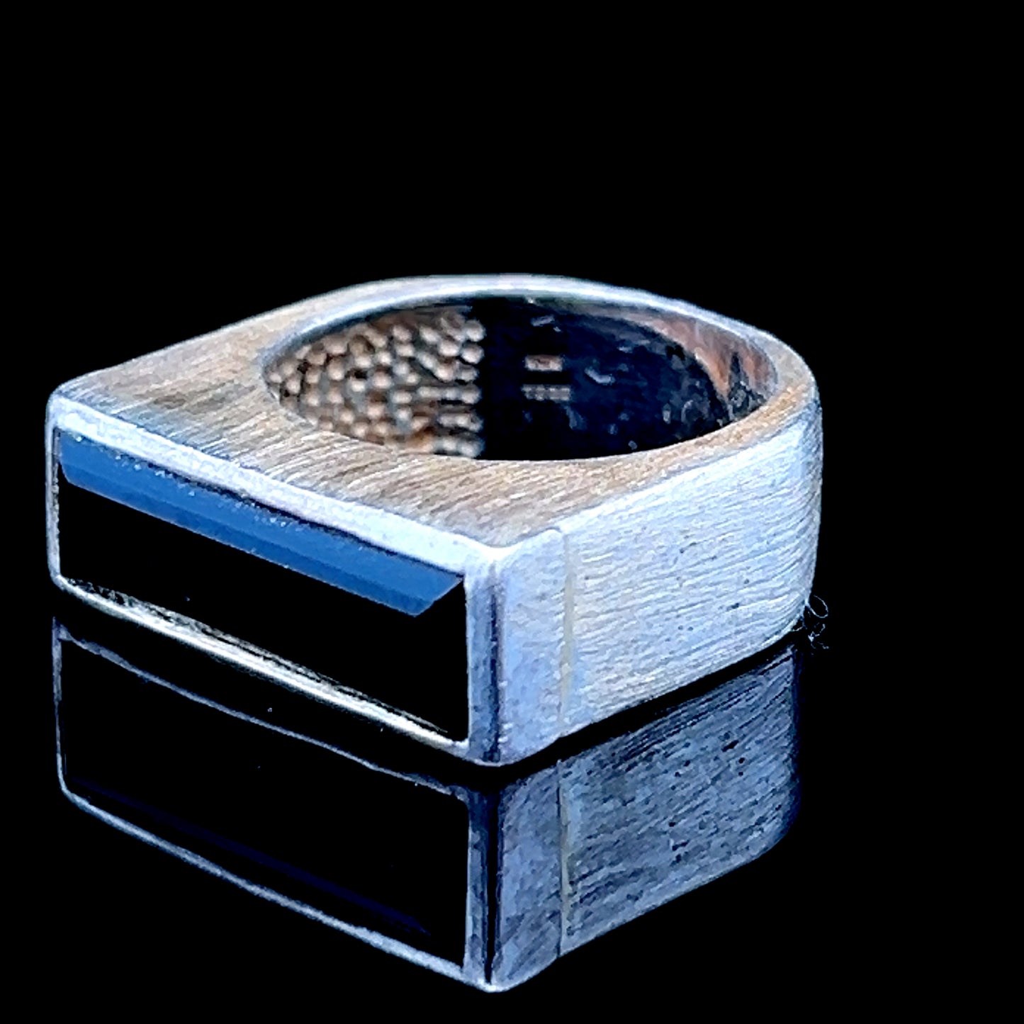 Silver Rectangle Black Stone Ring