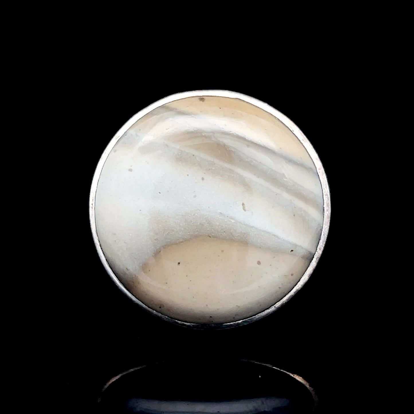 Silver Round Beige Stone Ring