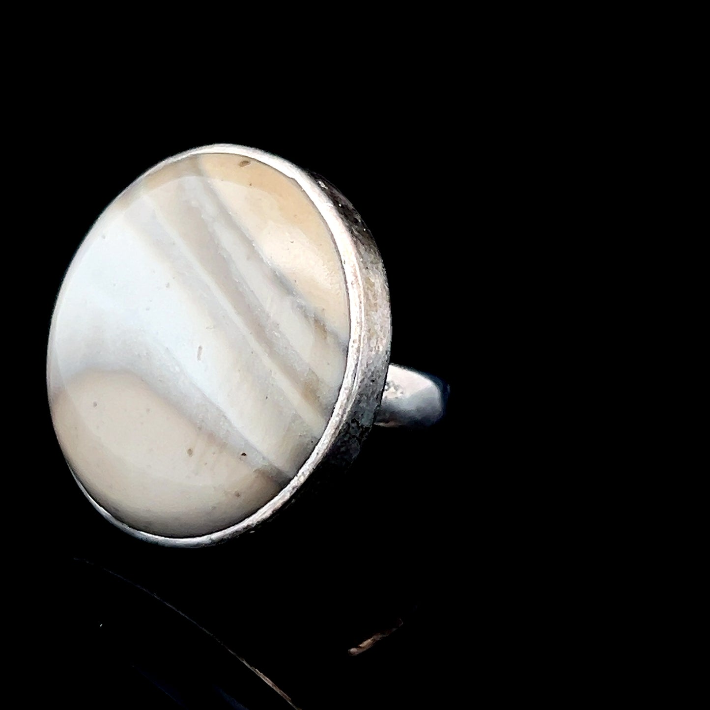 Silver Round Beige Stone Ring