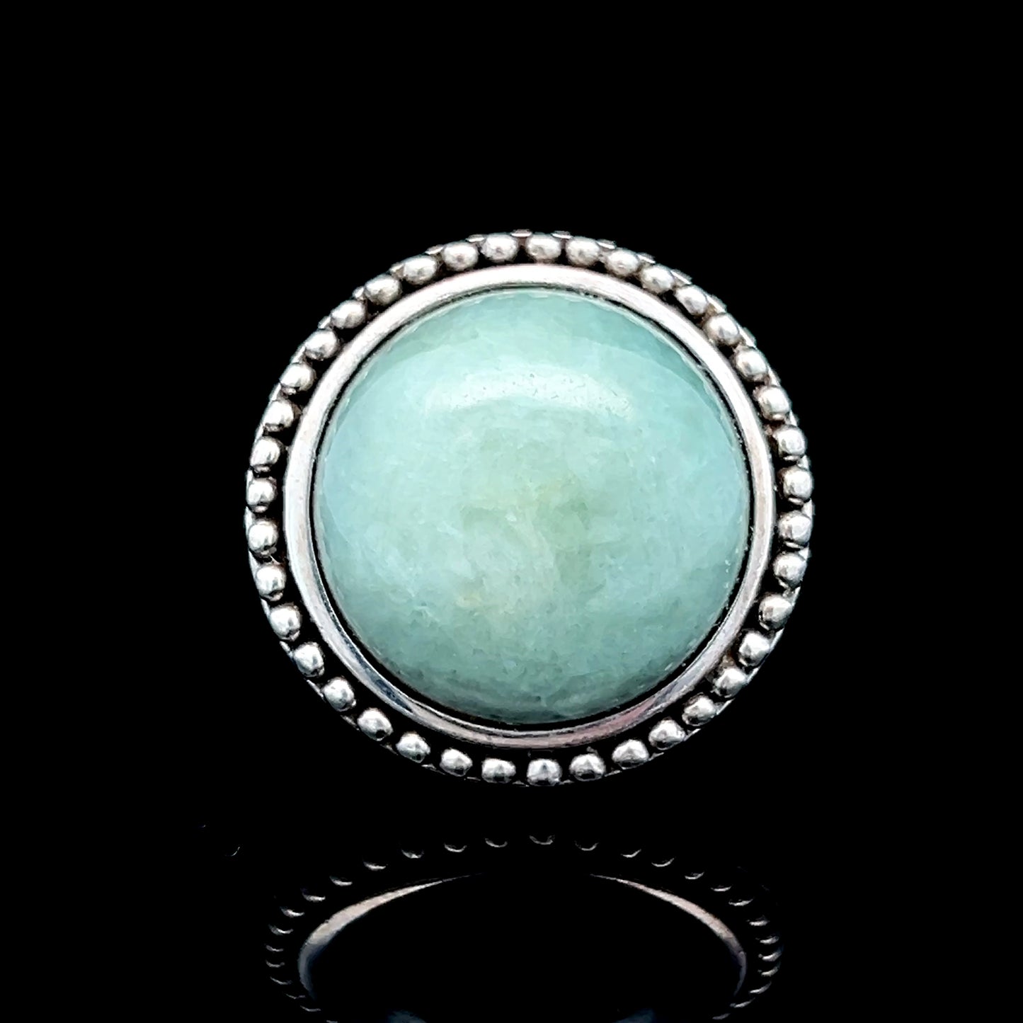 Silver Large Round Cabachon Green Stone Ring