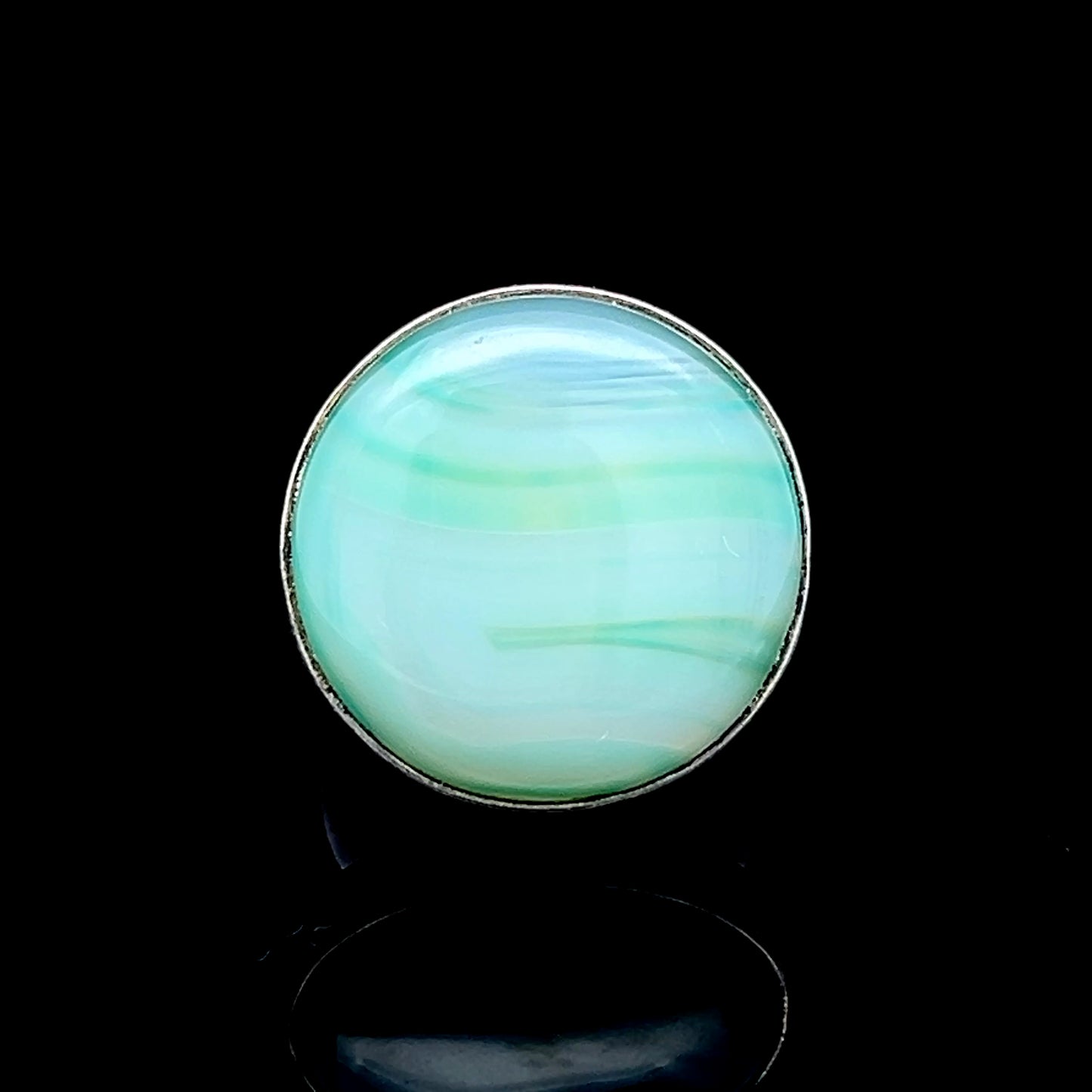 Silver Round Green Chalcedony Ring