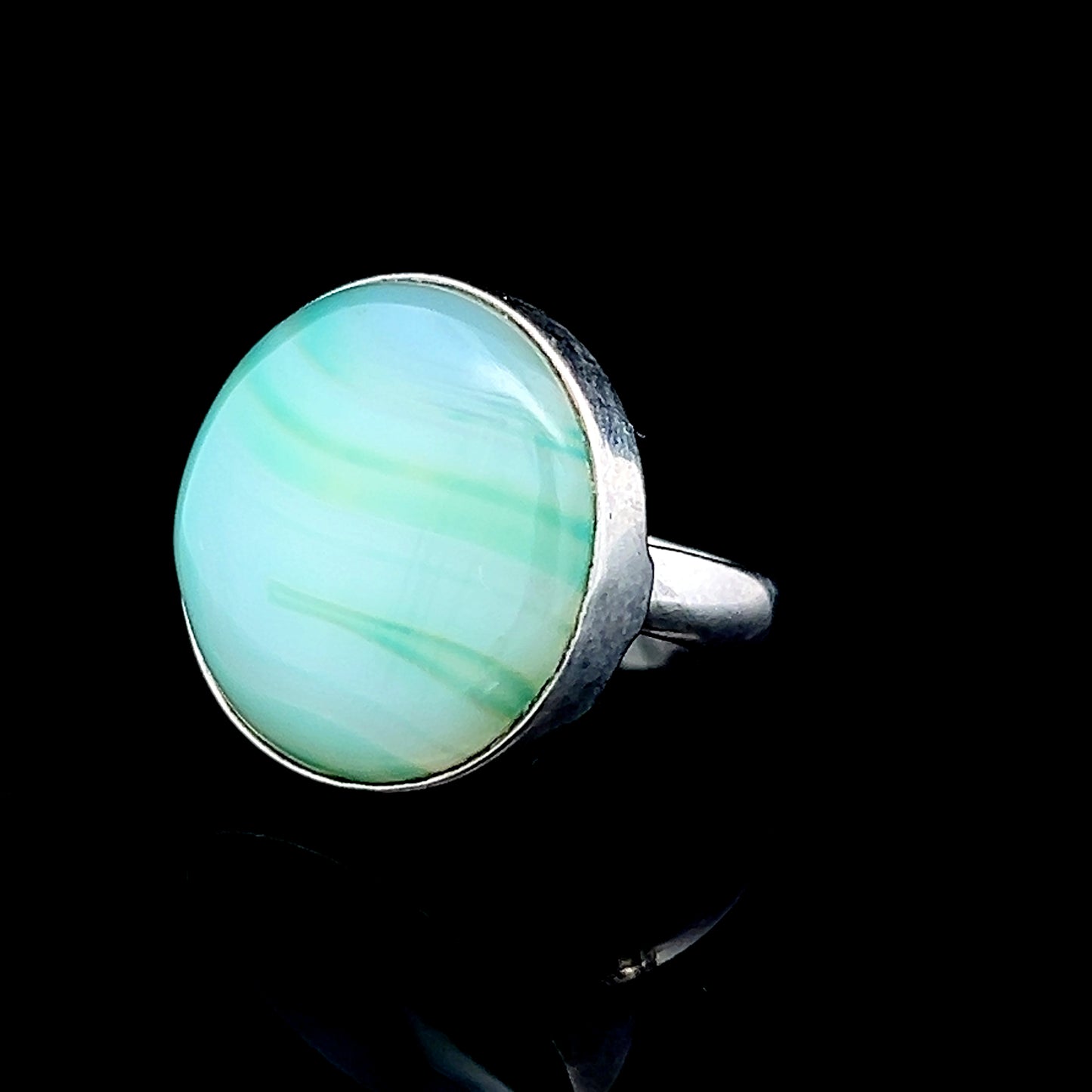 Silver Round Green Chalcedony Ring