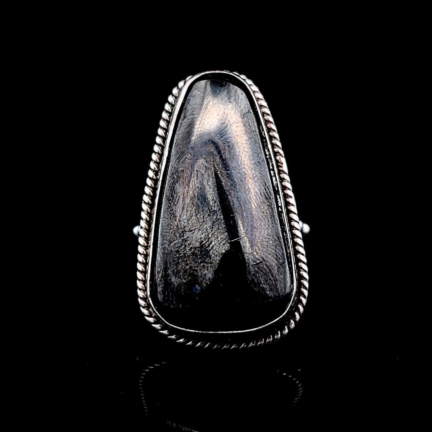 Silver Triangular Black Stone Ring