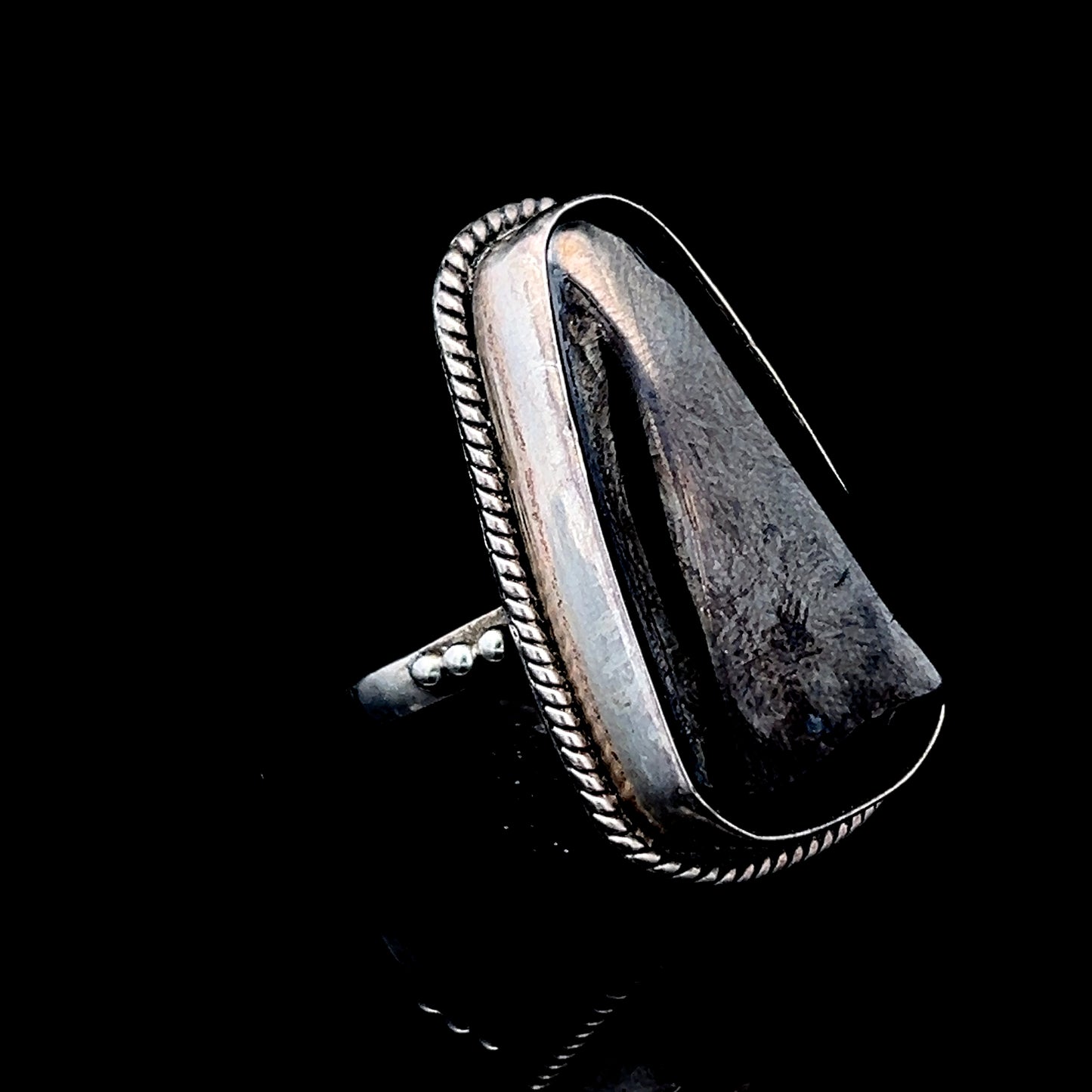 Silver Triangular Black Stone Ring