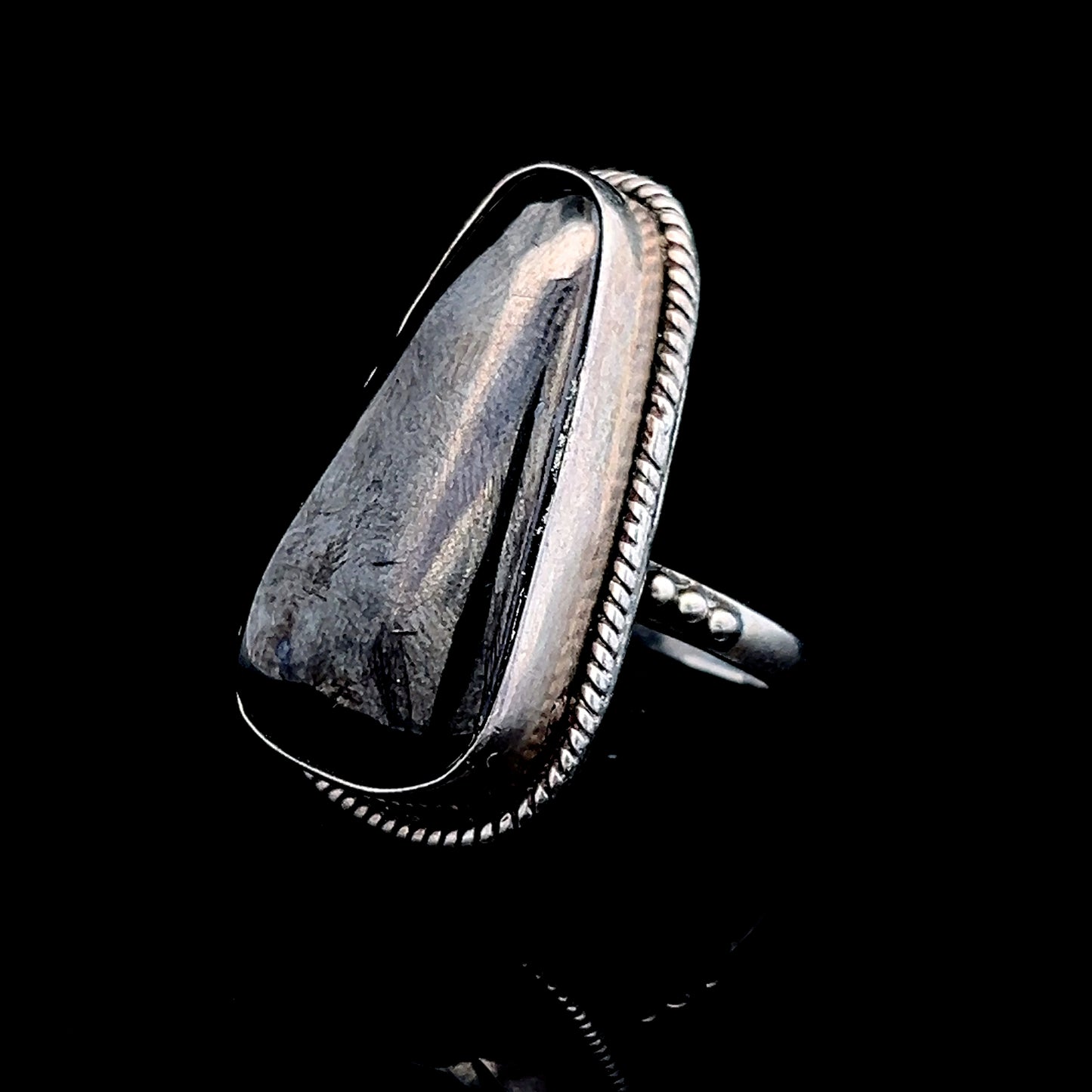 Silver Triangular Black Stone Ring