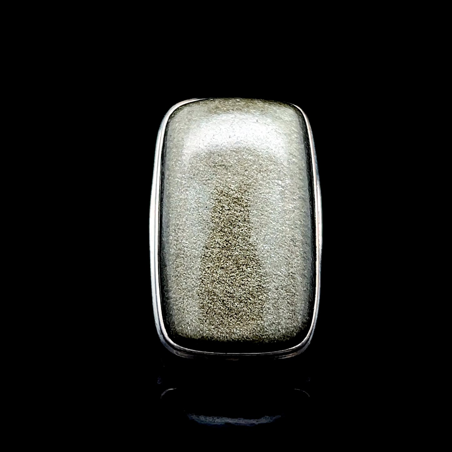 Silver Dark Green Rectangle Stone Ring