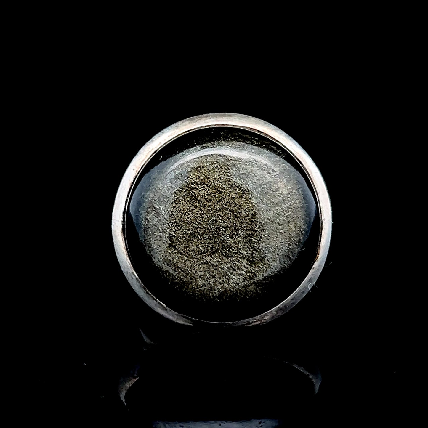 Silver Round Dark Green Stone Ring