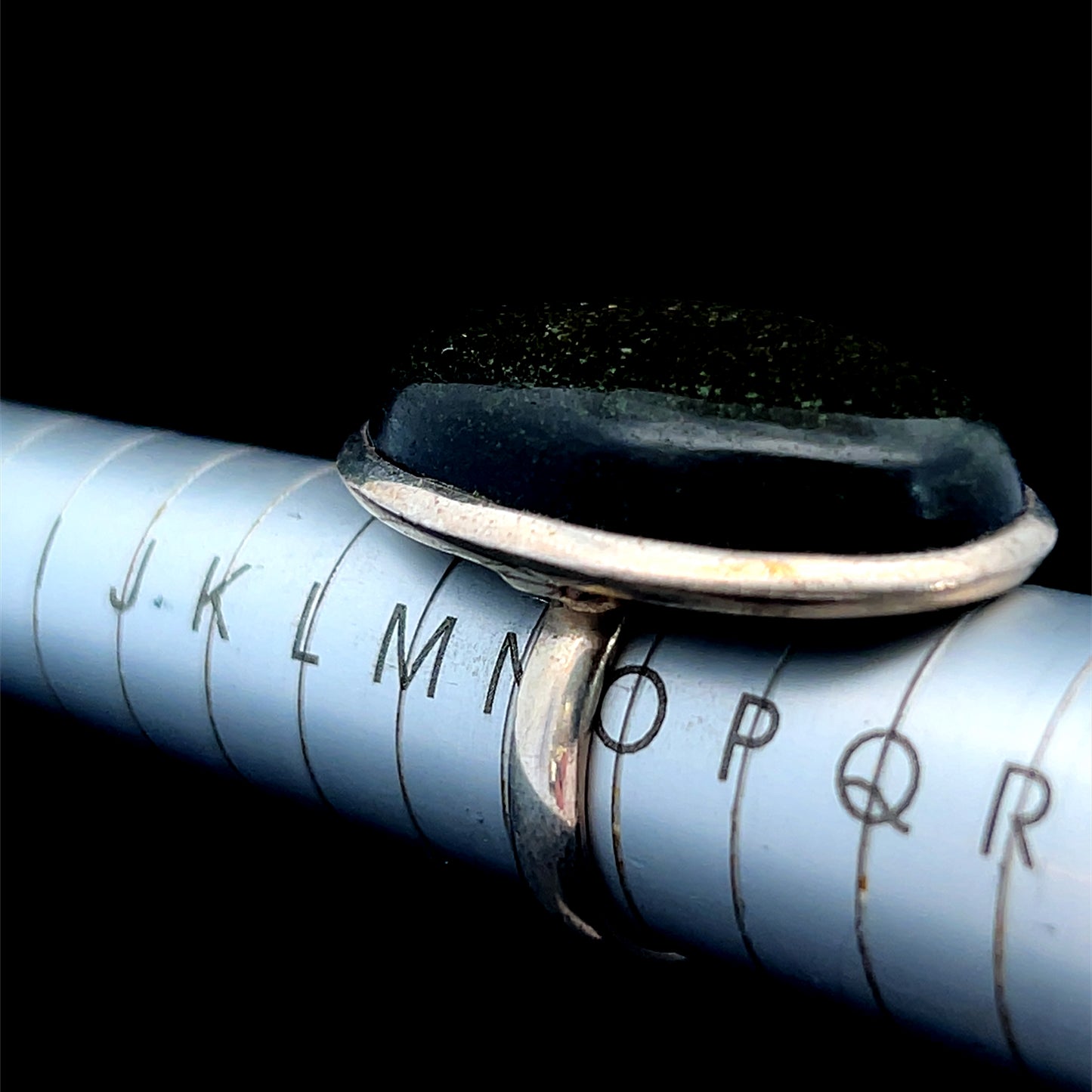 Silver Oval Dark Green Stone Ring