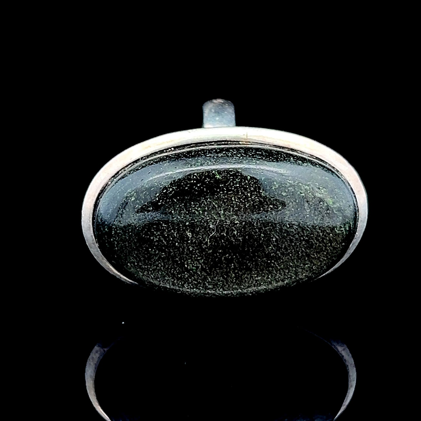 Silver Oval Dark Green Stone Ring
