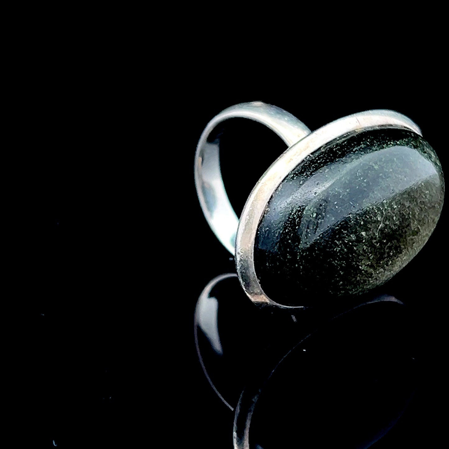 Silver Oval Dark Green Stone Ring
