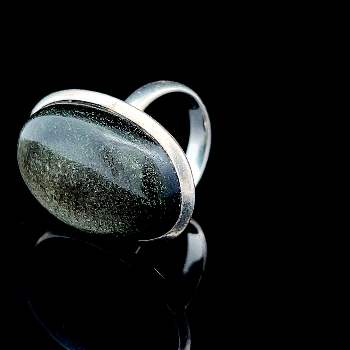 Silver Oval Dark Green Stone Ring