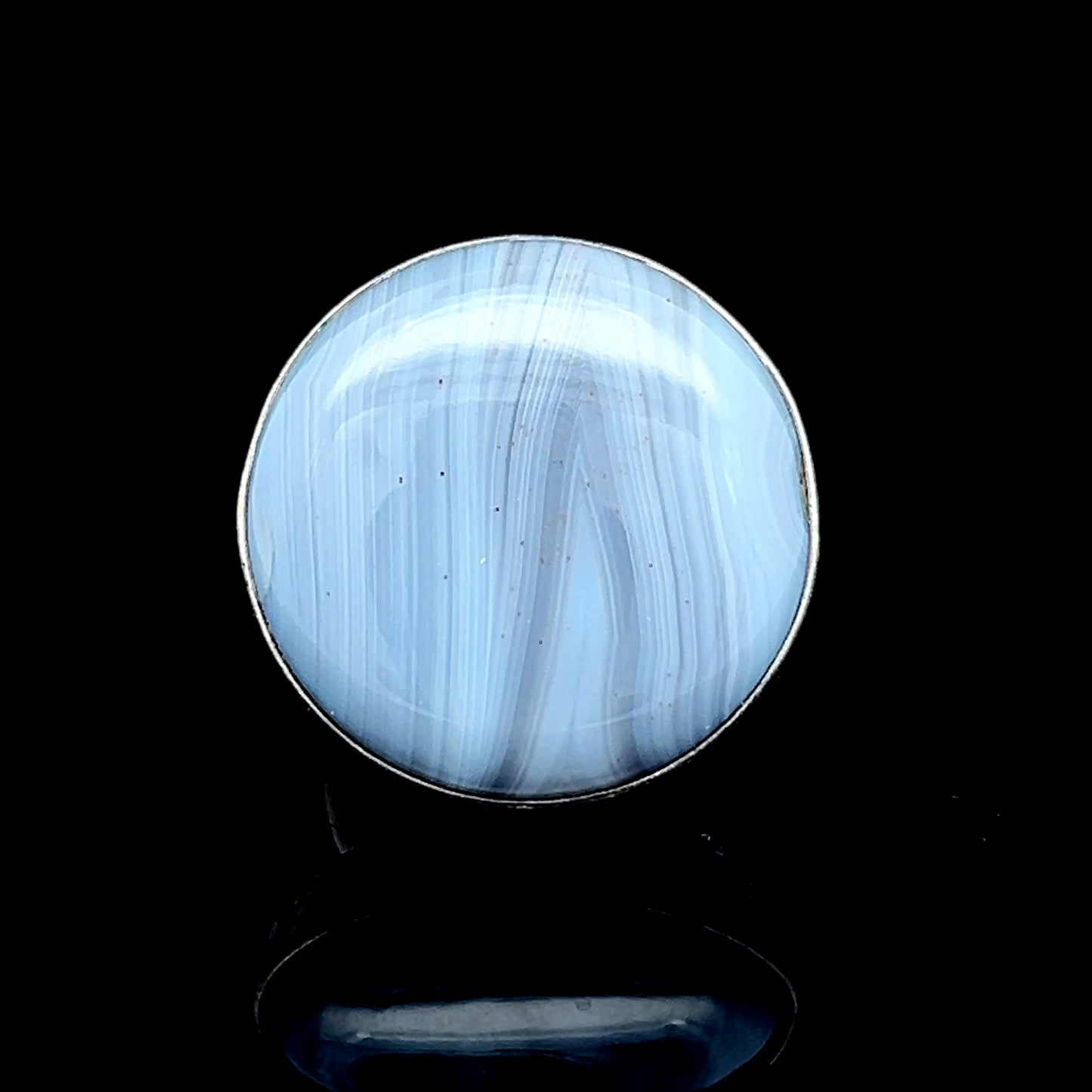 Round Blue Lace Agate Silver Ring
