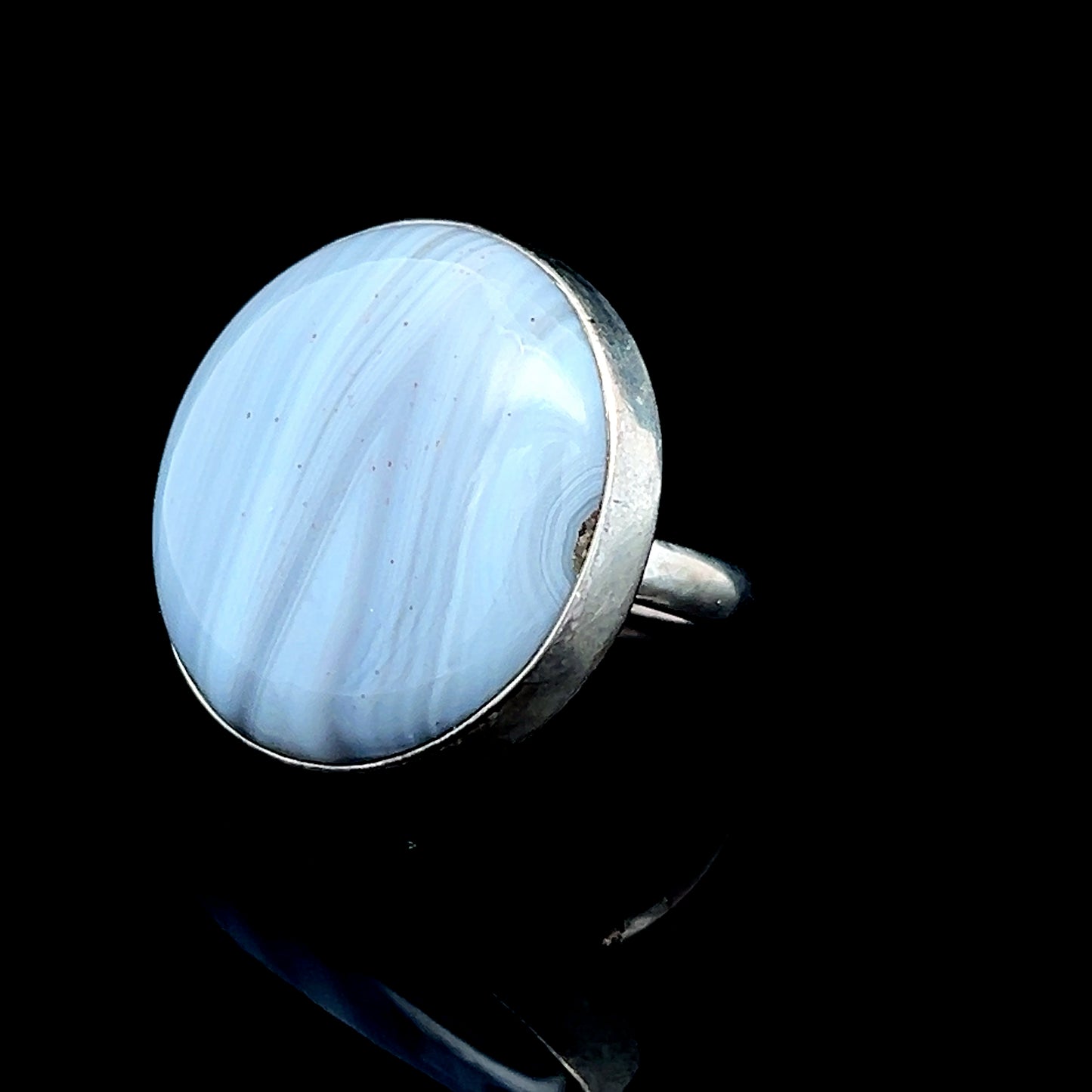 Round Blue Lace Agate Silver Ring