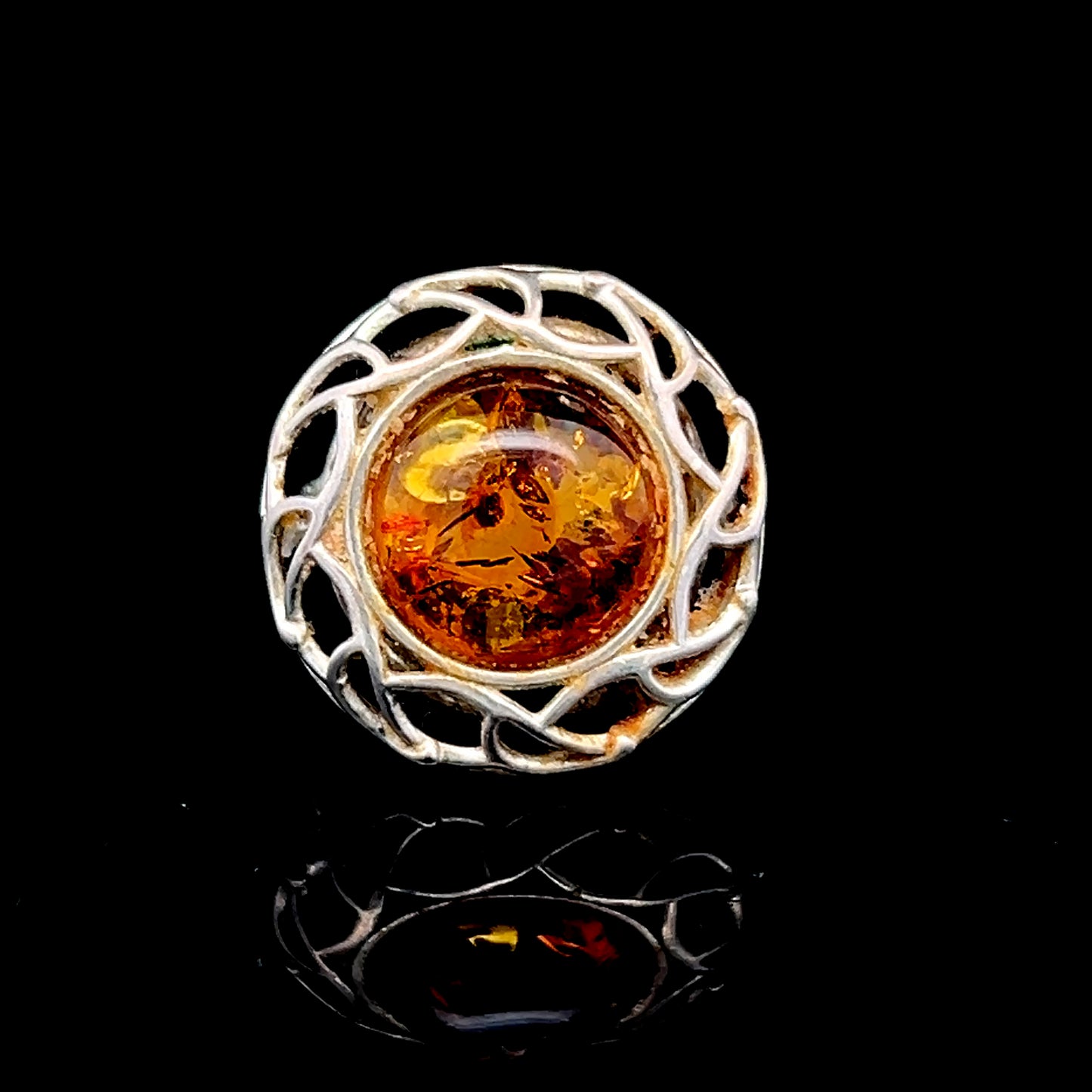 Silver Cabachon Amber Ring