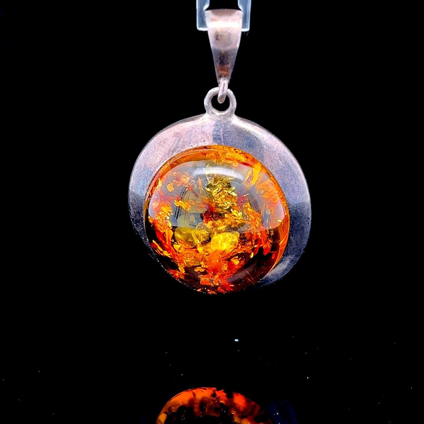 Large Silver Amber Pendant