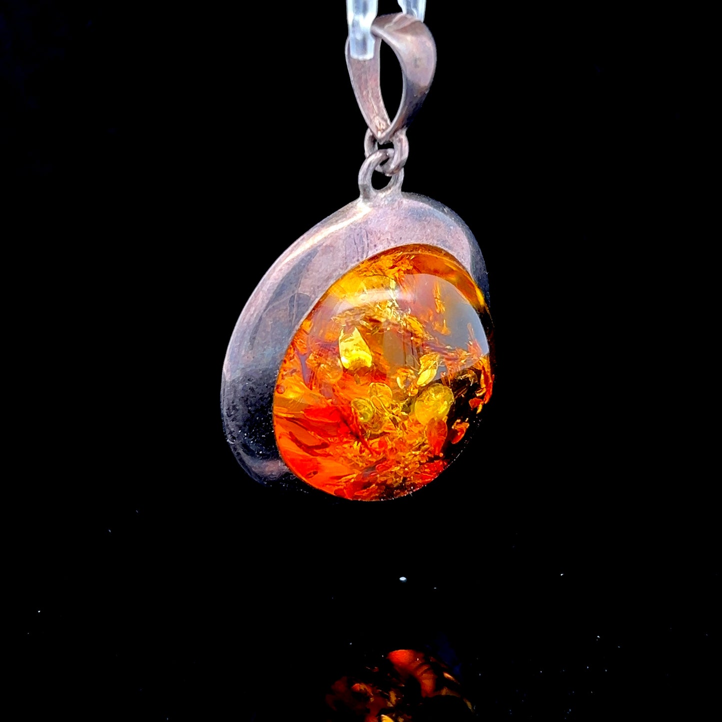 Large Silver Amber Pendant