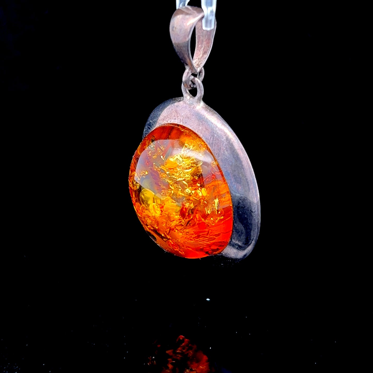 Large Silver Amber Pendant