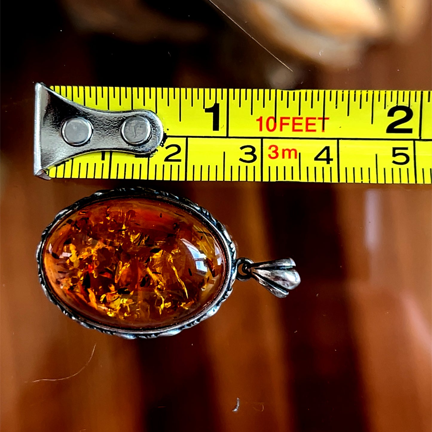Silver Oval Amber Pendant