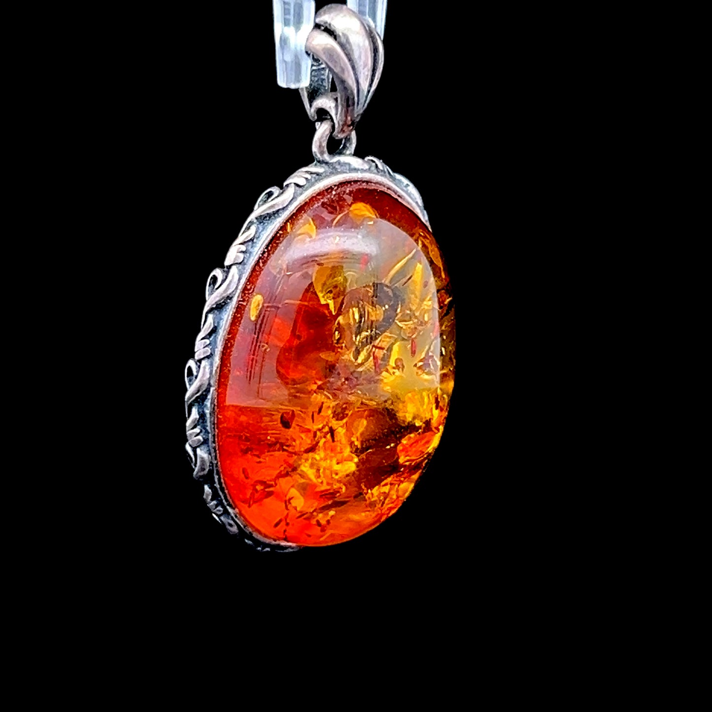 Silver Oval Amber Pendant