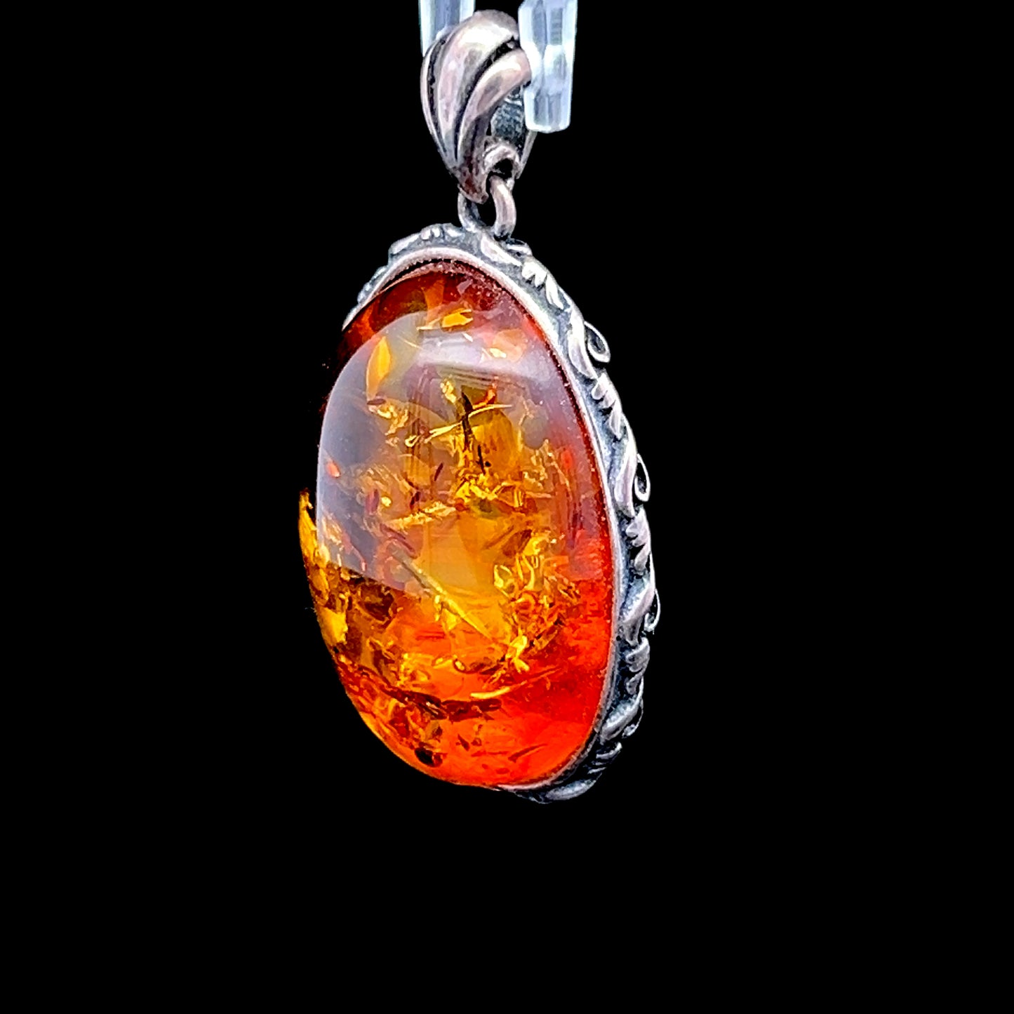 Silver Oval Amber Pendant