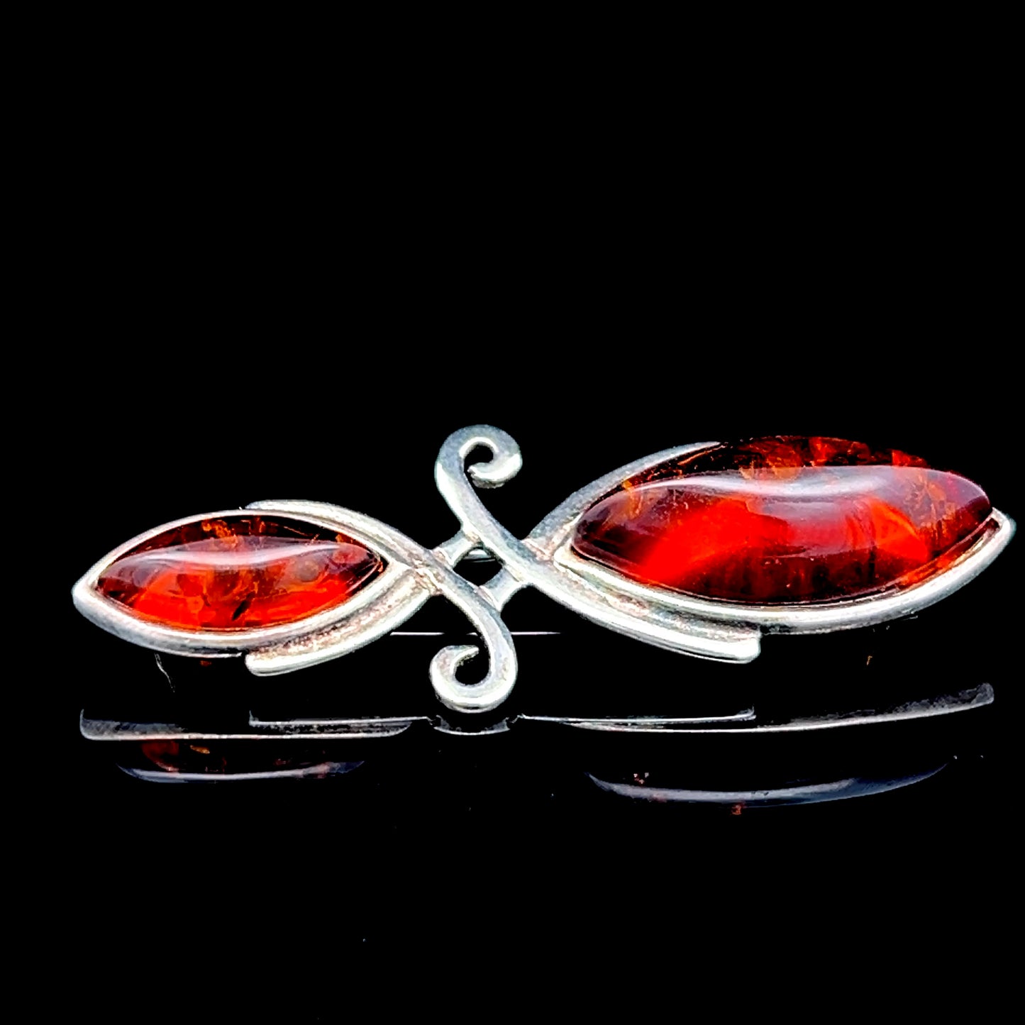 Silver Amber Brooch