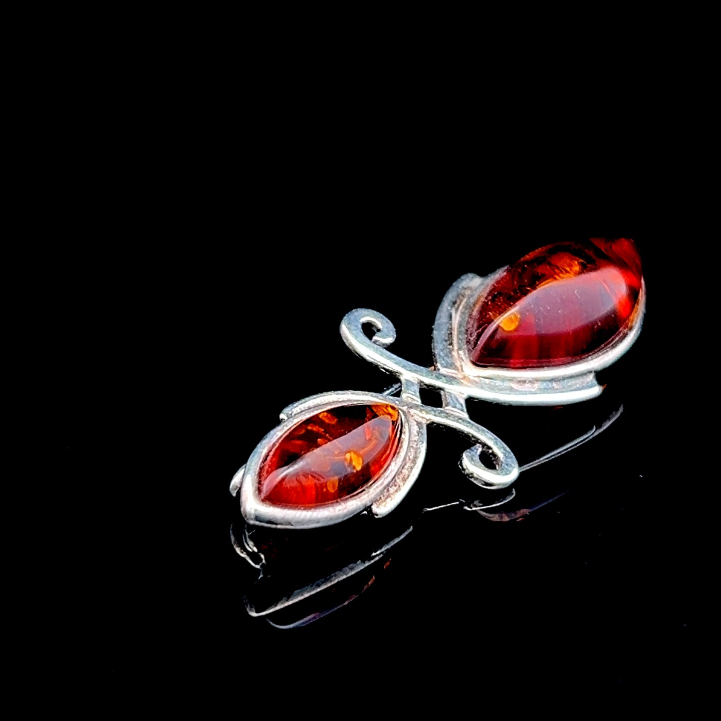 Silver Amber Brooch