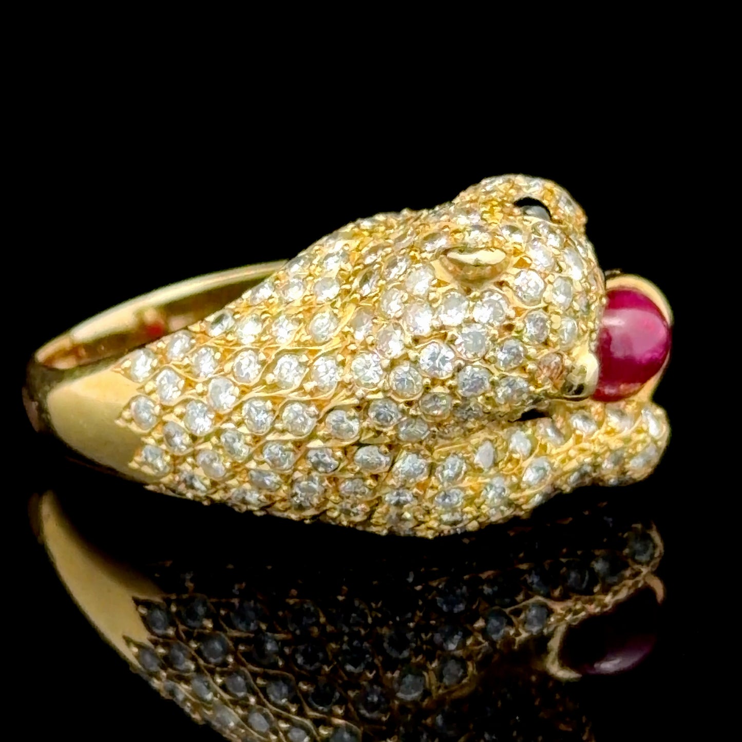 18K Yellow Gold Diamond Ruby & Sapphire Panther Ring APPX 1.2 CTS