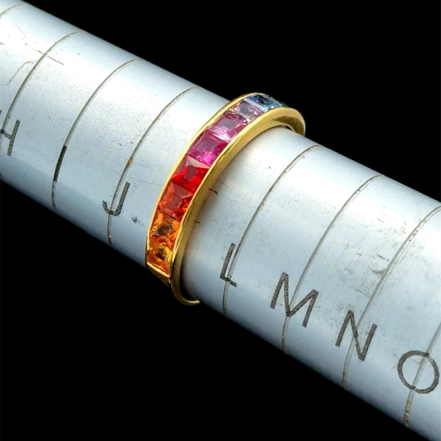 14K Yellow Gold Channel Set Rainbow Sapphire Ring