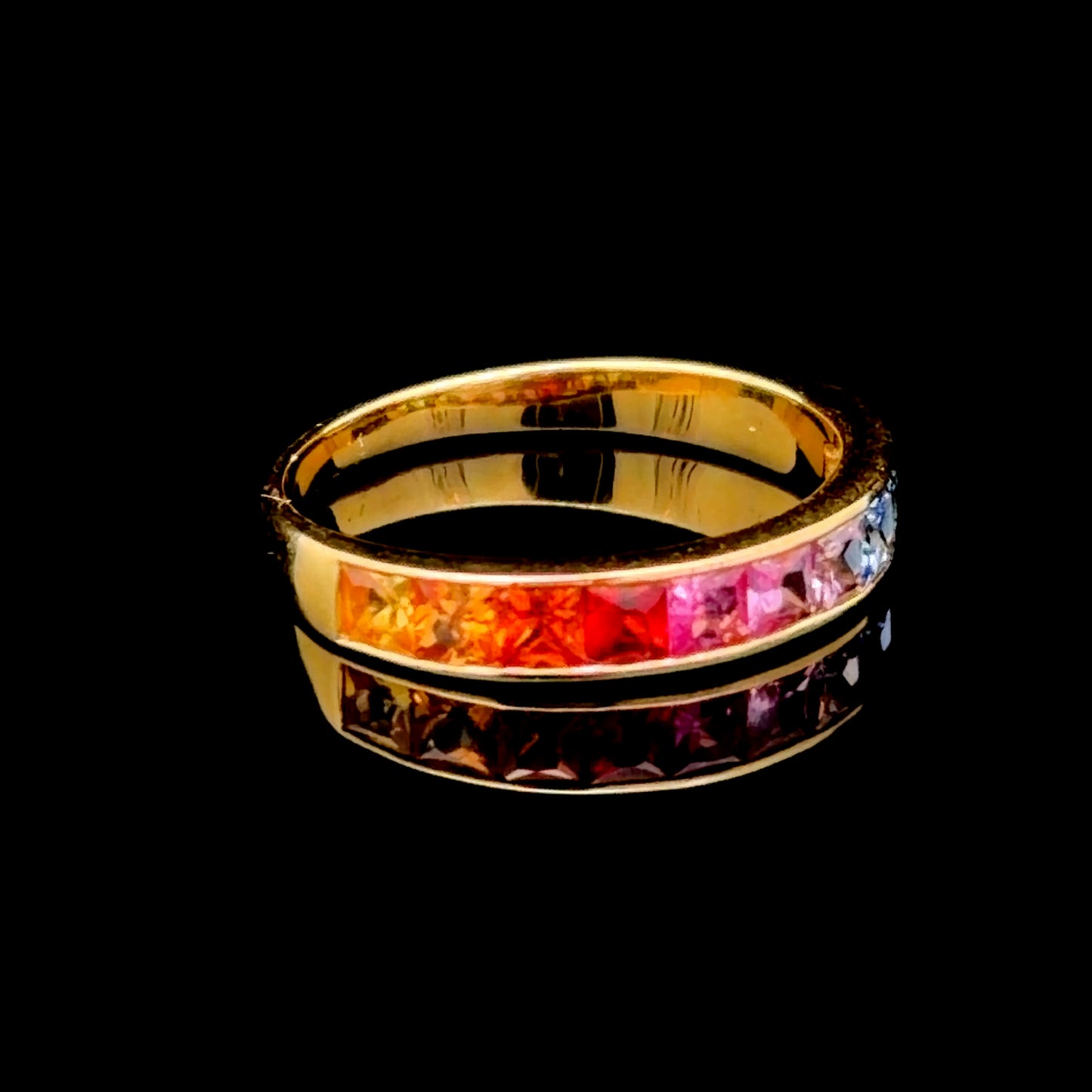 14K Yellow Gold Channel Set Rainbow Sapphire Ring