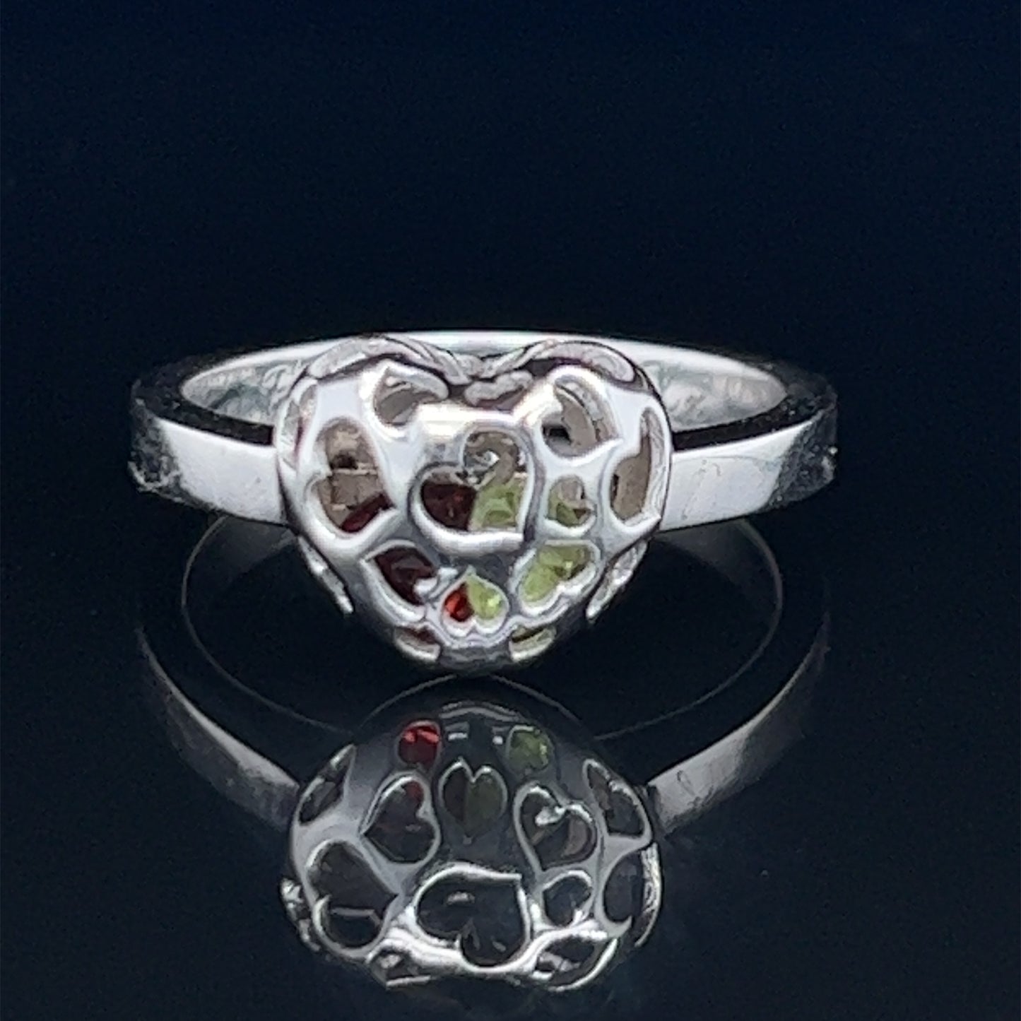 14K White Gold Heart Ring With Floating Stones