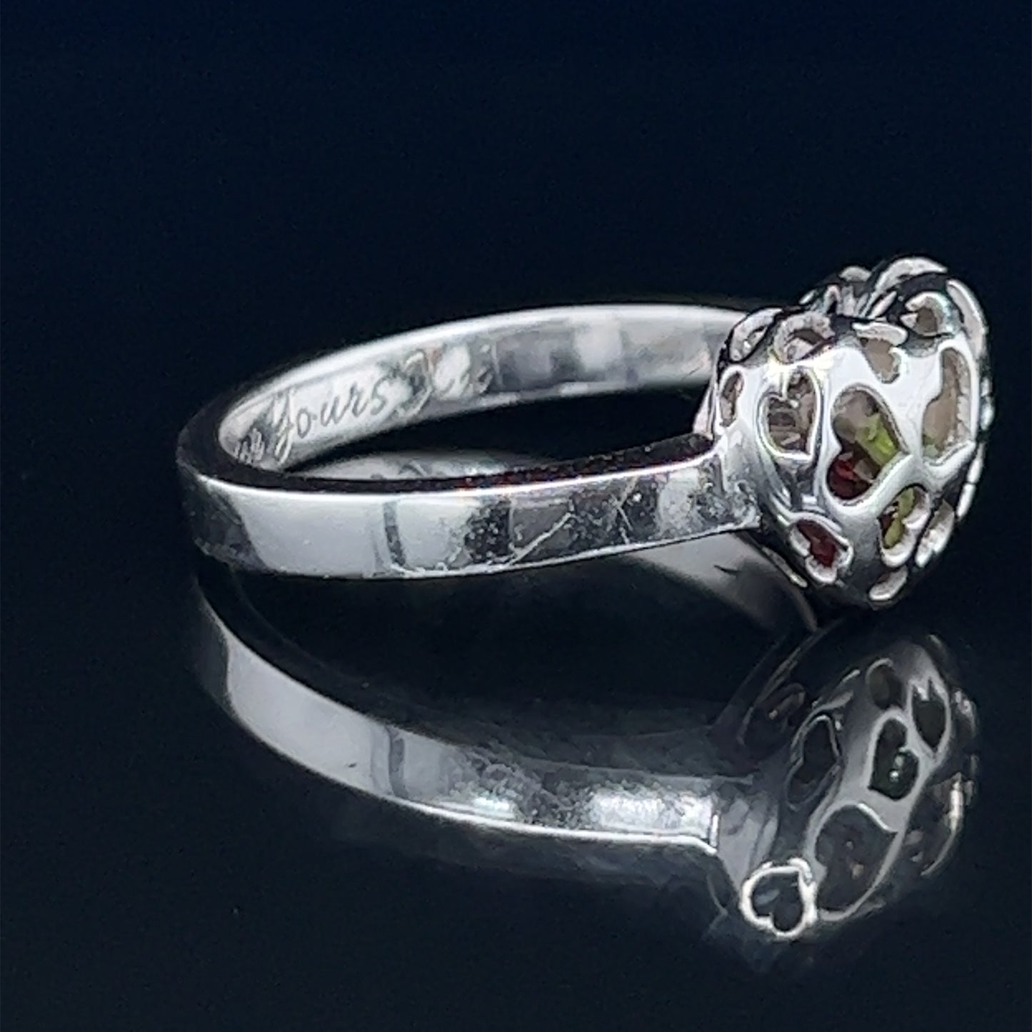14K White Gold Heart Ring With Floating Stones