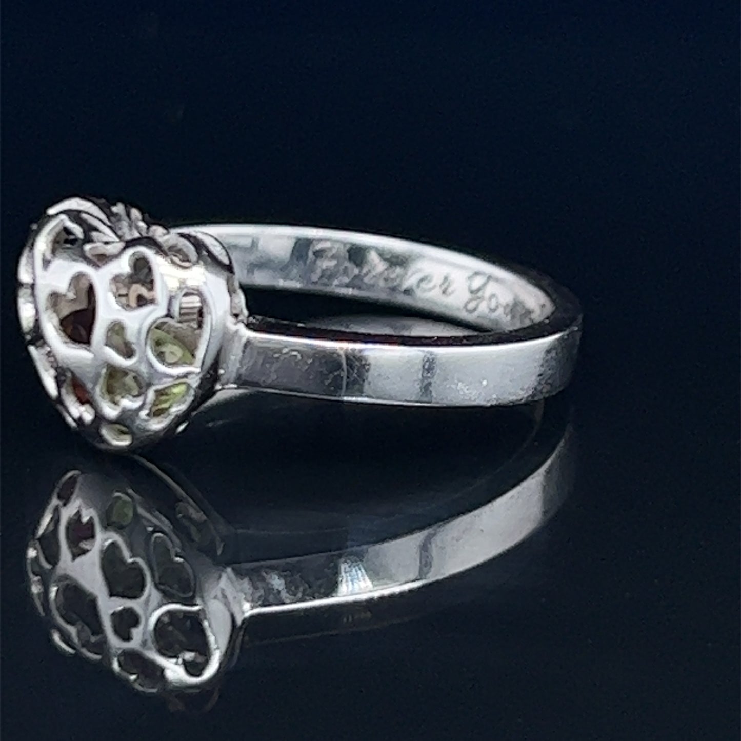 14K White Gold Heart Ring With Floating Stones