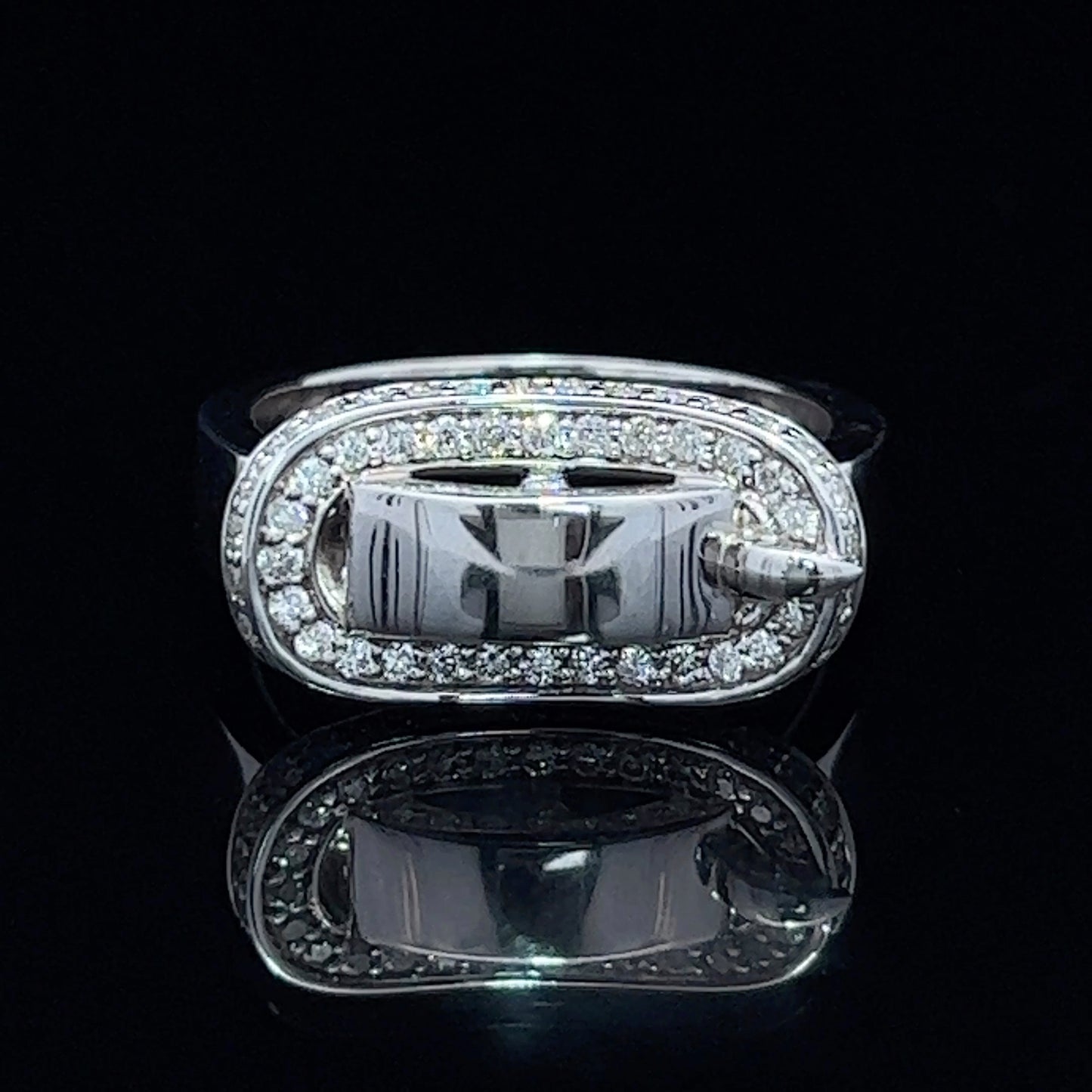 18K White Gold Diamond Buckle Ring