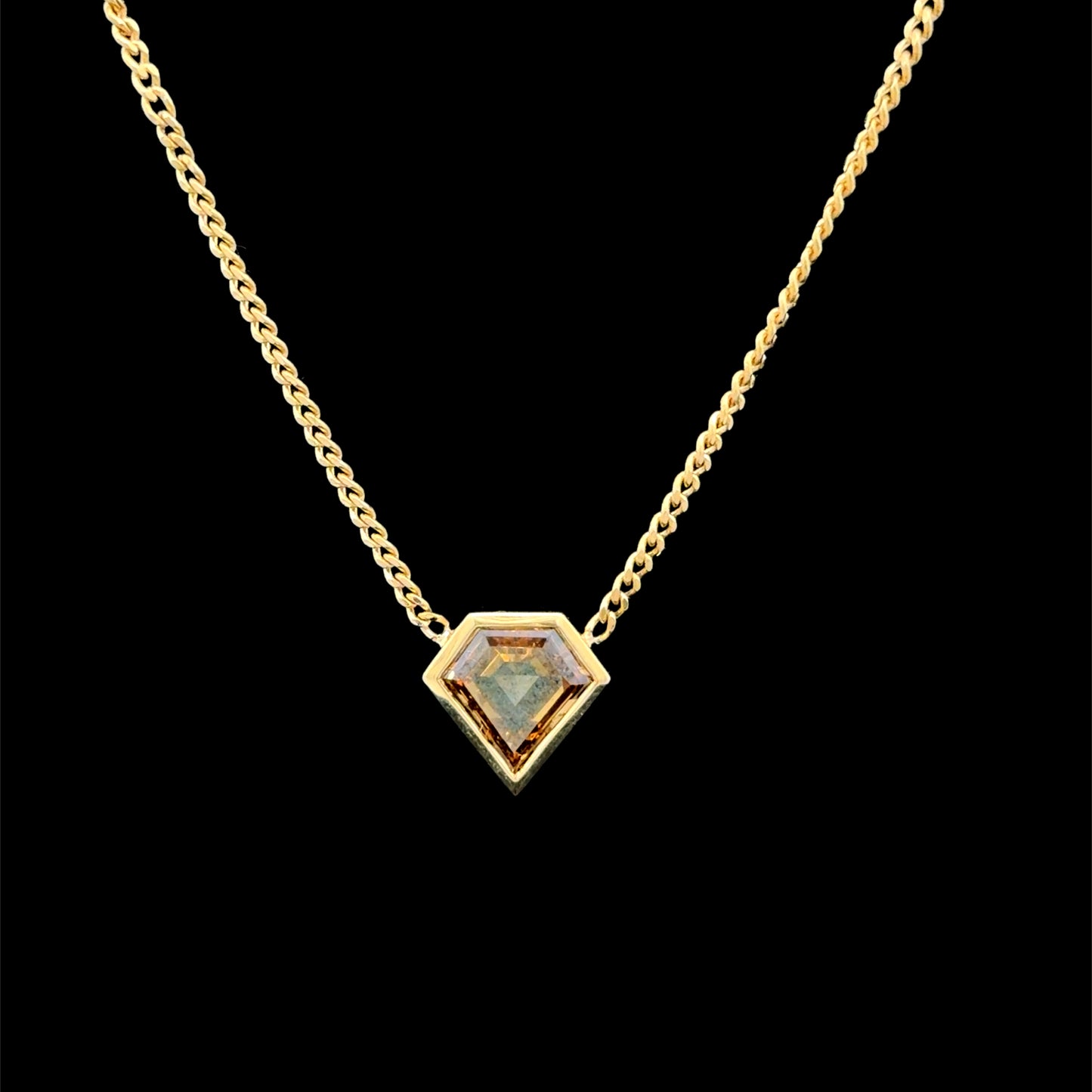 18K Yellow Gold Brown Shield Diamond Necklace