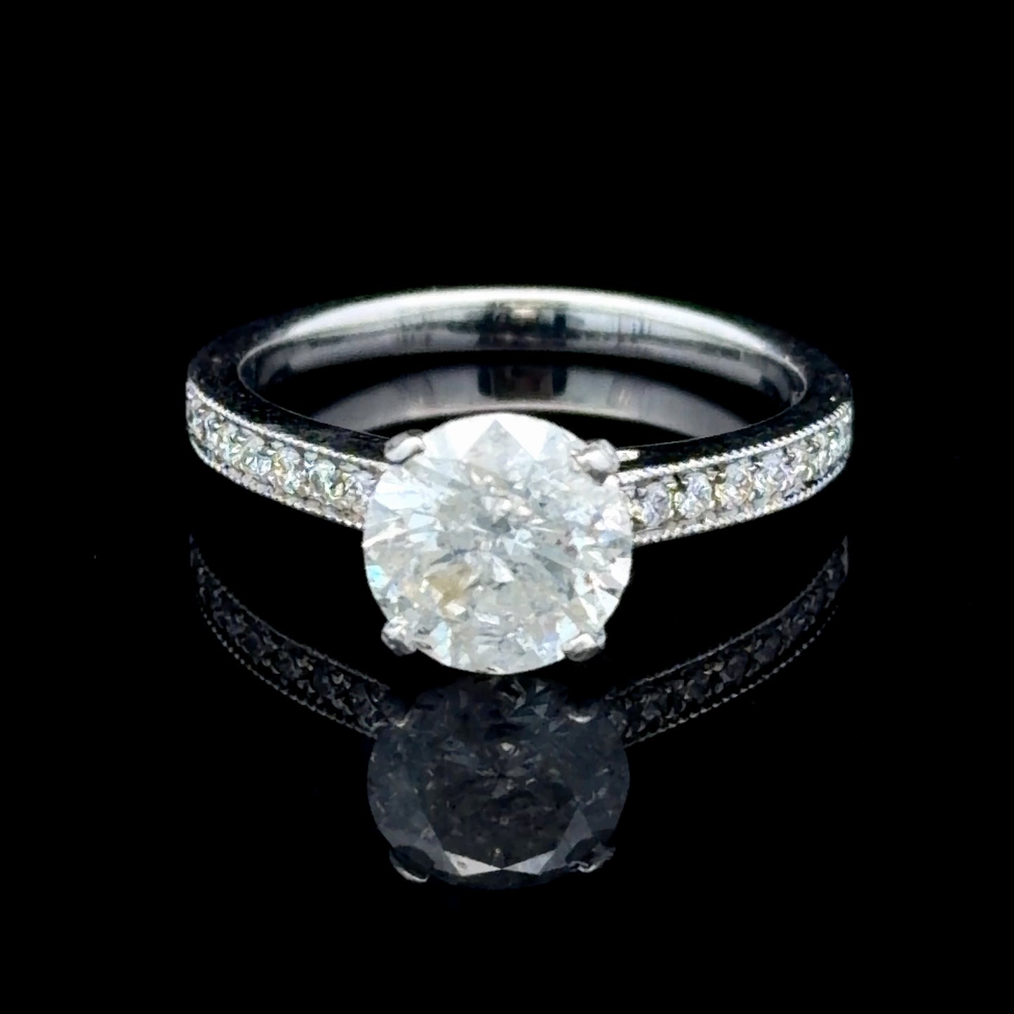 Platinum Diamond Solitaire Ring With Diamonds To Shoulders APPX 1.62 CTS