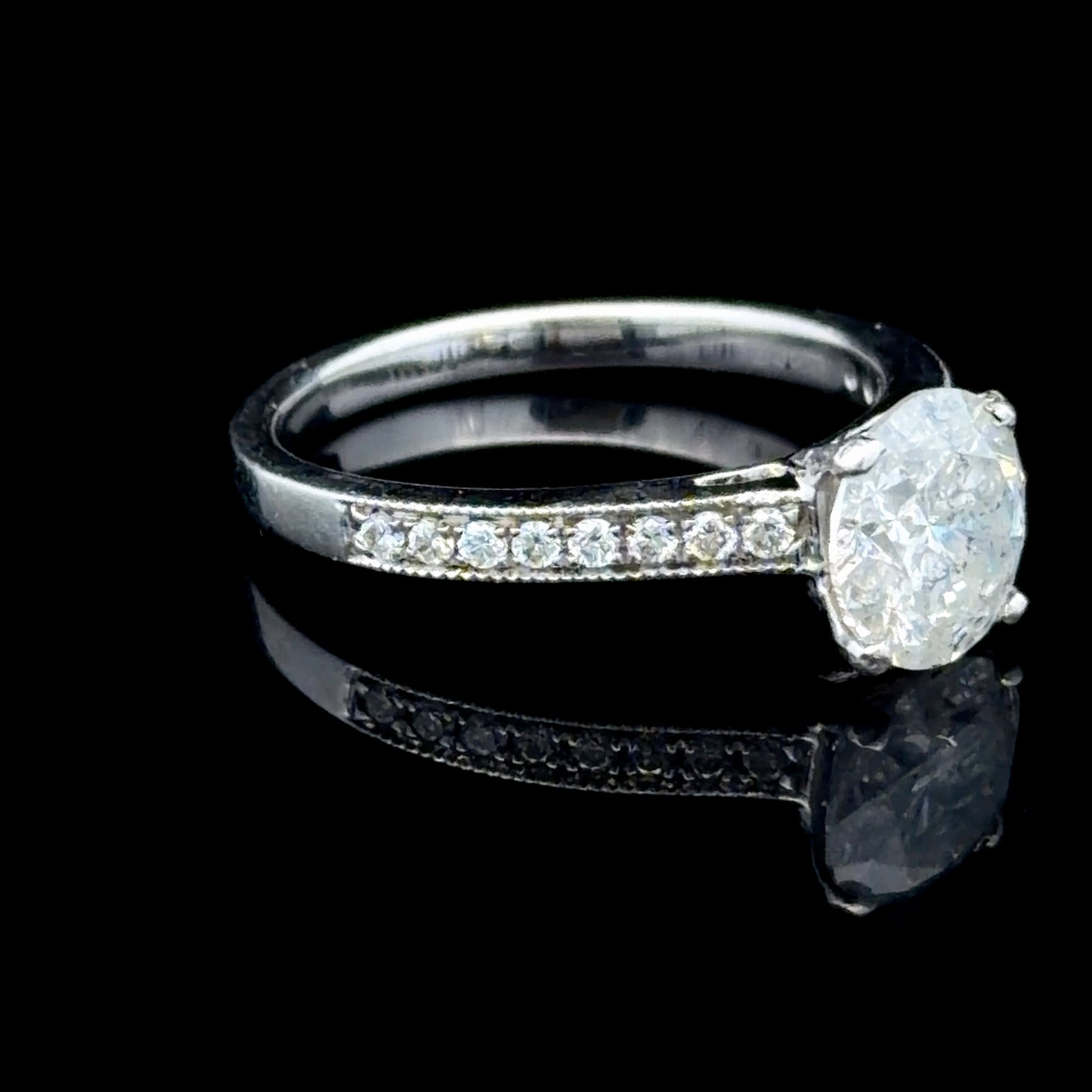Platinum Diamond Solitaire Ring With Diamonds To Shoulders APPX 1.62 CTS