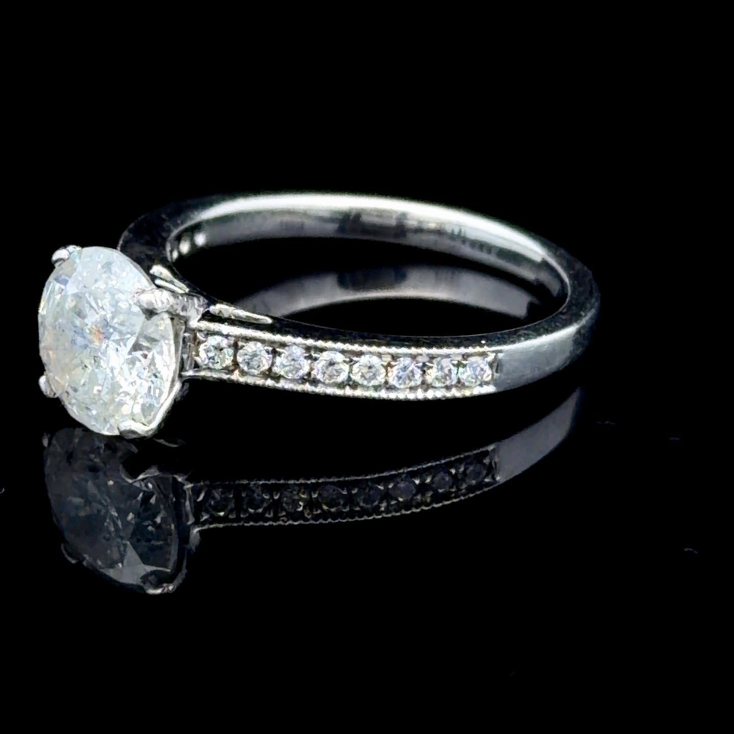 Platinum Diamond Solitaire Ring With Diamonds To Shoulders APPX 1.62 CTS