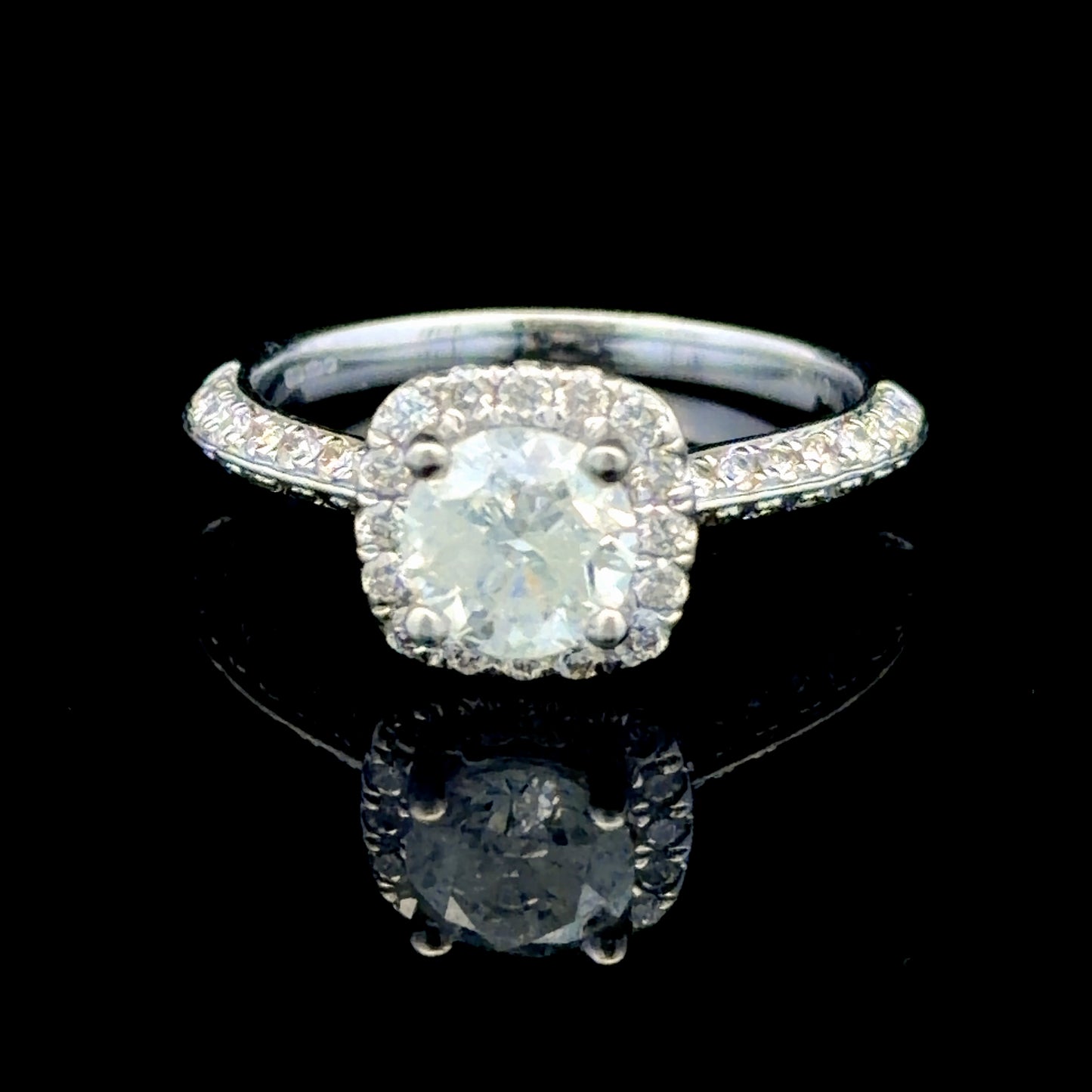 Platinum Diamond Halo Ring With Diamonds To Shoulders APPX Centre: 1.0 CTS