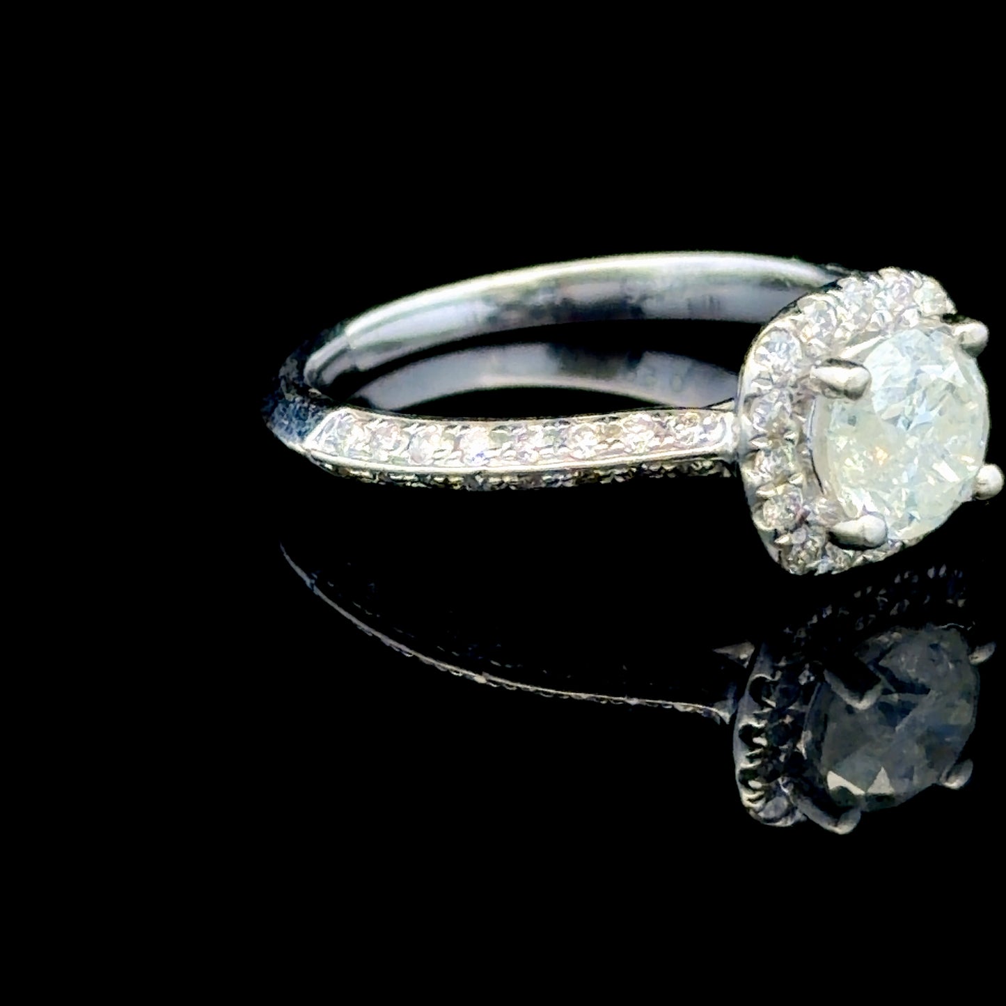 Platinum Diamond Halo Ring With Diamonds To Shoulders APPX Centre: 1.0 CTS