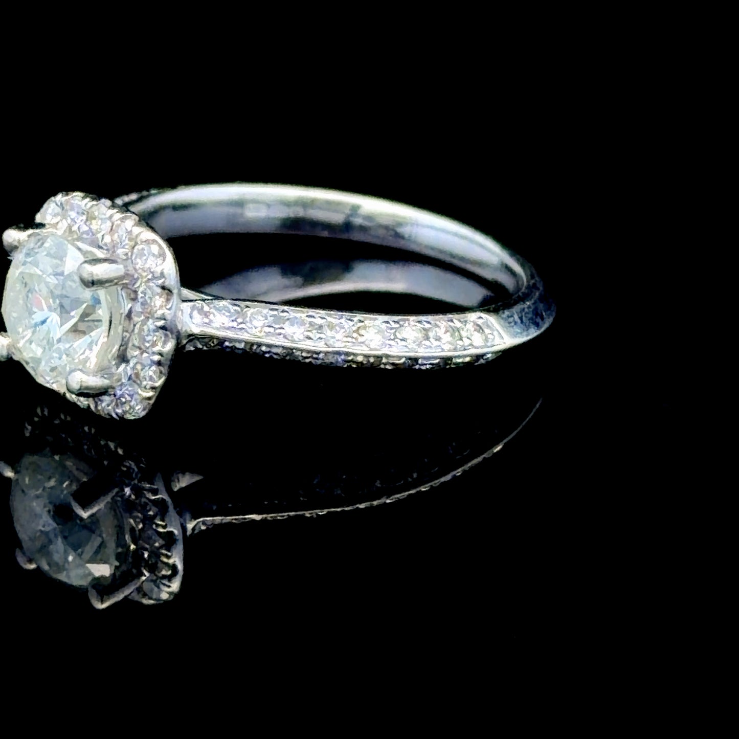 Platinum Diamond Halo Ring With Diamonds To Shoulders APPX Centre: 1.0 CTS