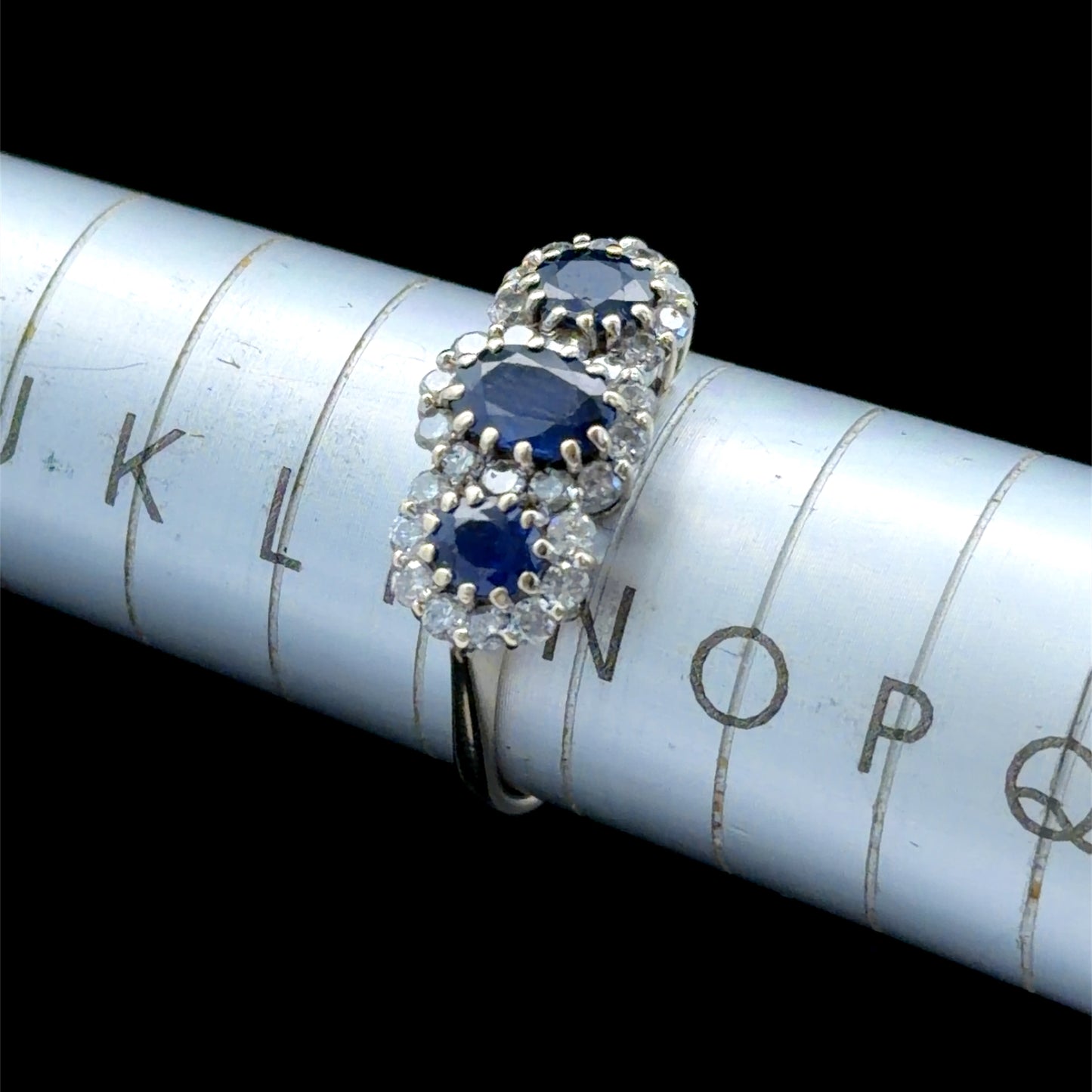 18K White Gold Sapphire & Diamond 3 Stone Ring