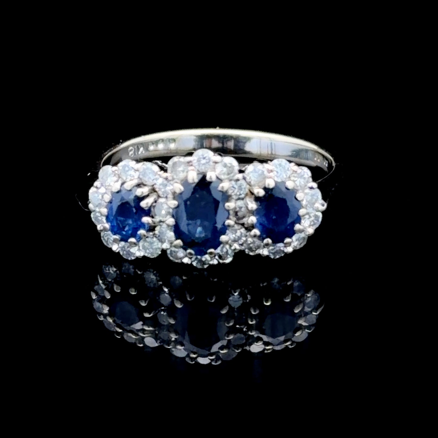18K White Gold Sapphire & Diamond 3 Stone Ring