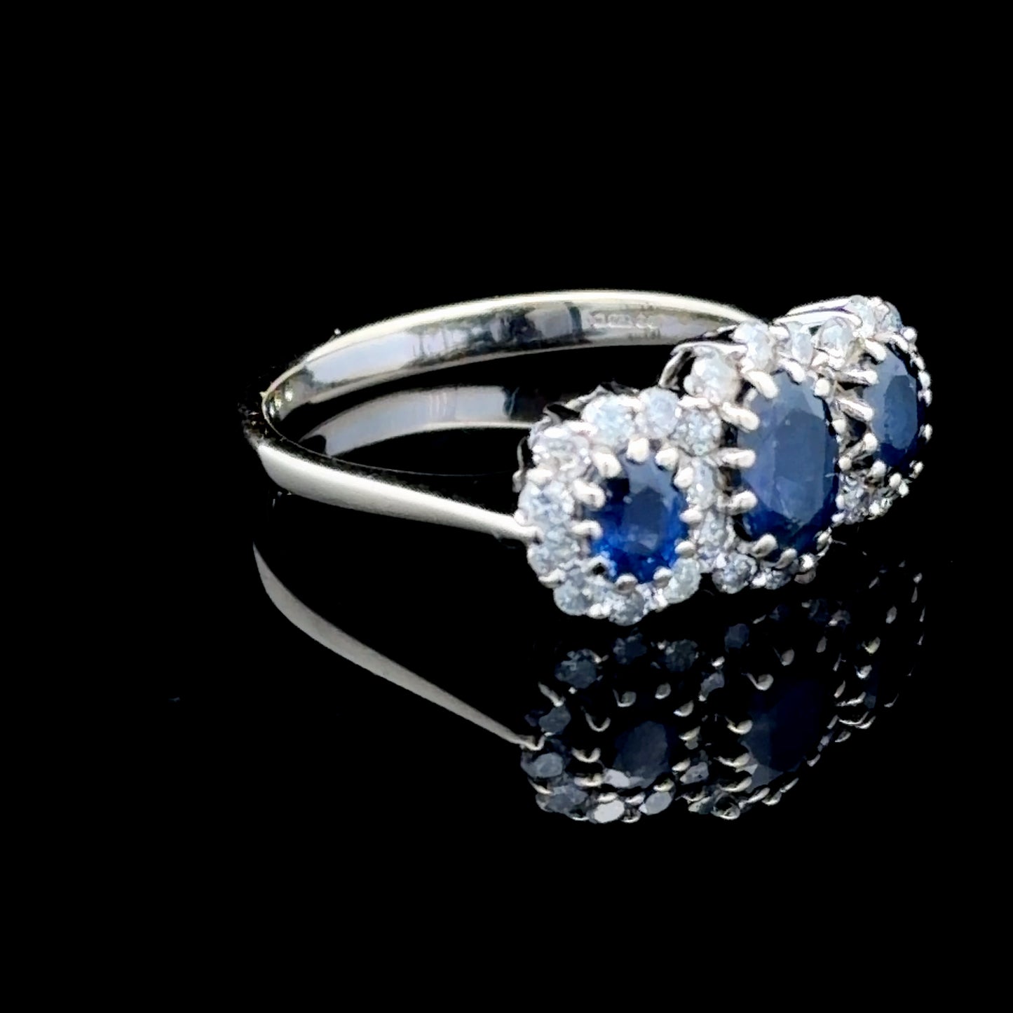 18K White Gold Sapphire & Diamond 3 Stone Ring