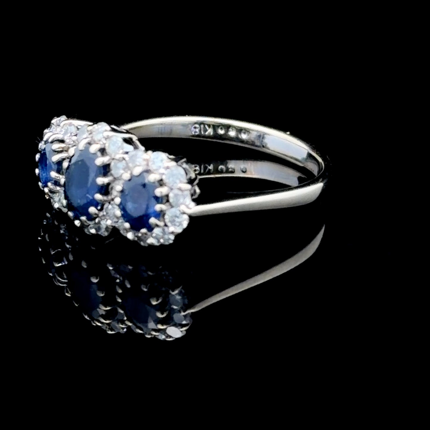 18K White Gold Sapphire & Diamond 3 Stone Ring