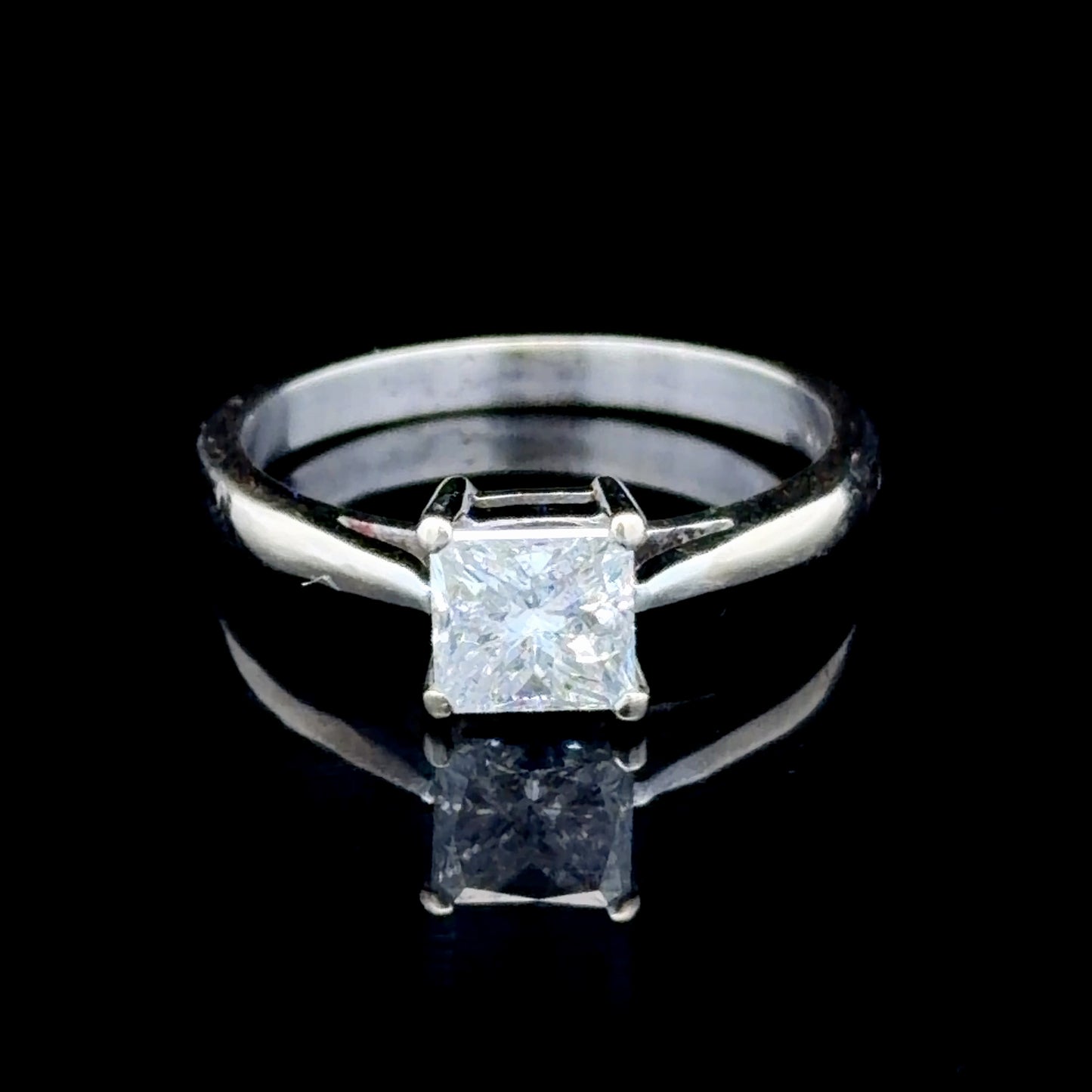 18K White Gold Princess Cut Diamond Solitaire Ring APPX 1.0 CTS
